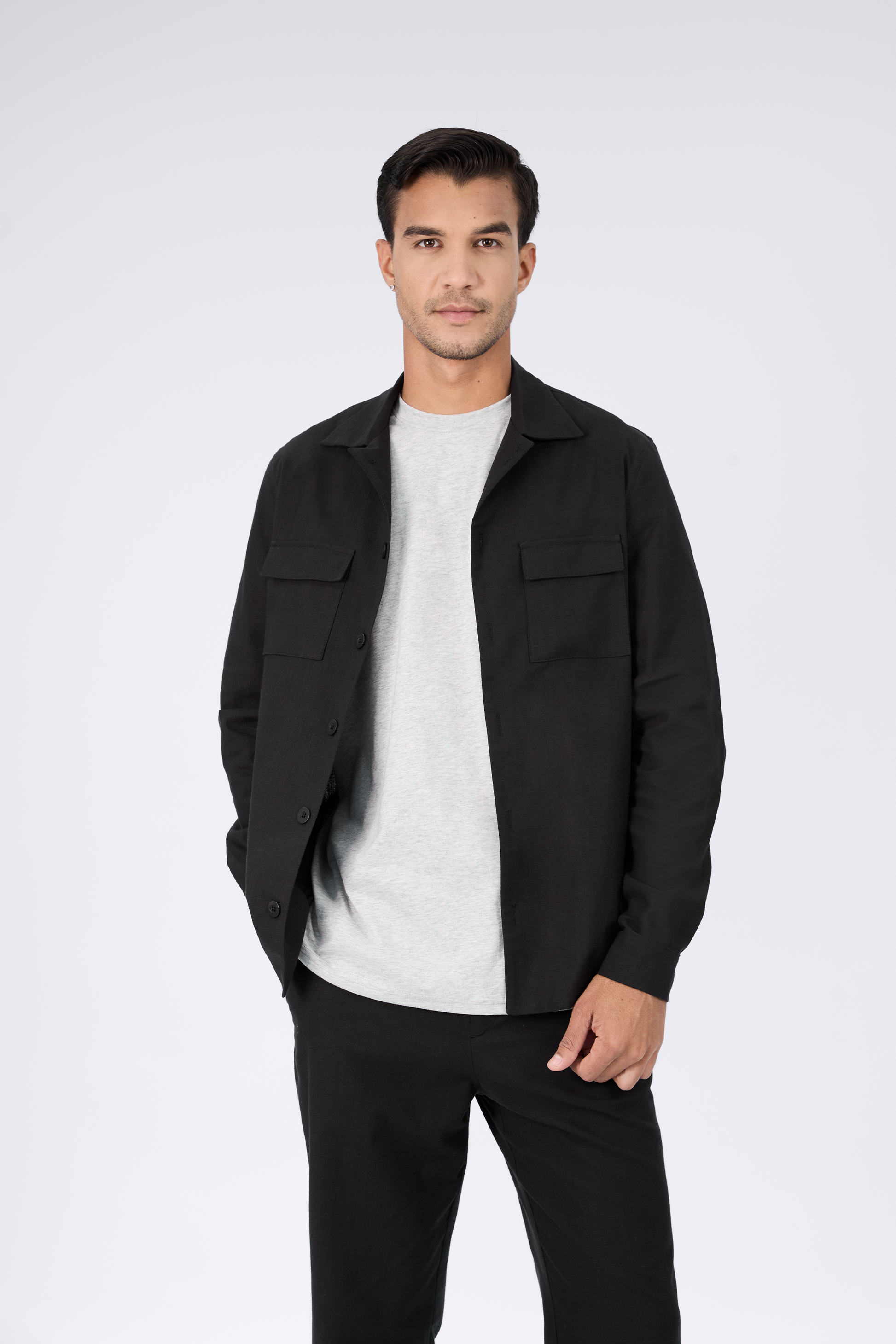 CAMISA SACO DE LINO PARA HOMBRE GAEL NEGRO