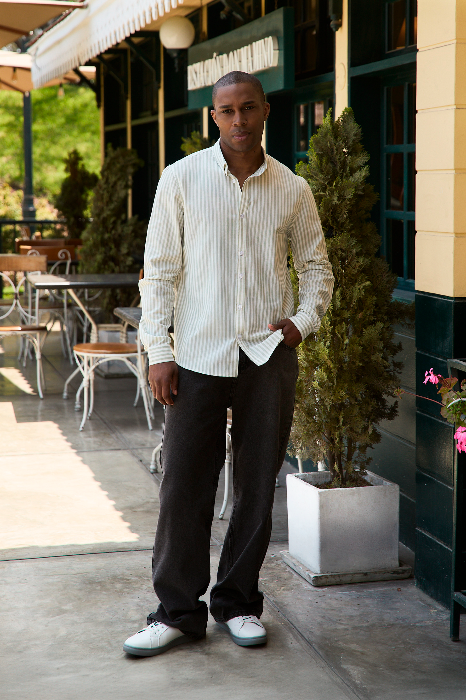 CAMISA DE MANGA LARGA A RAYAS VERDE Y BLANCO FERNANDO