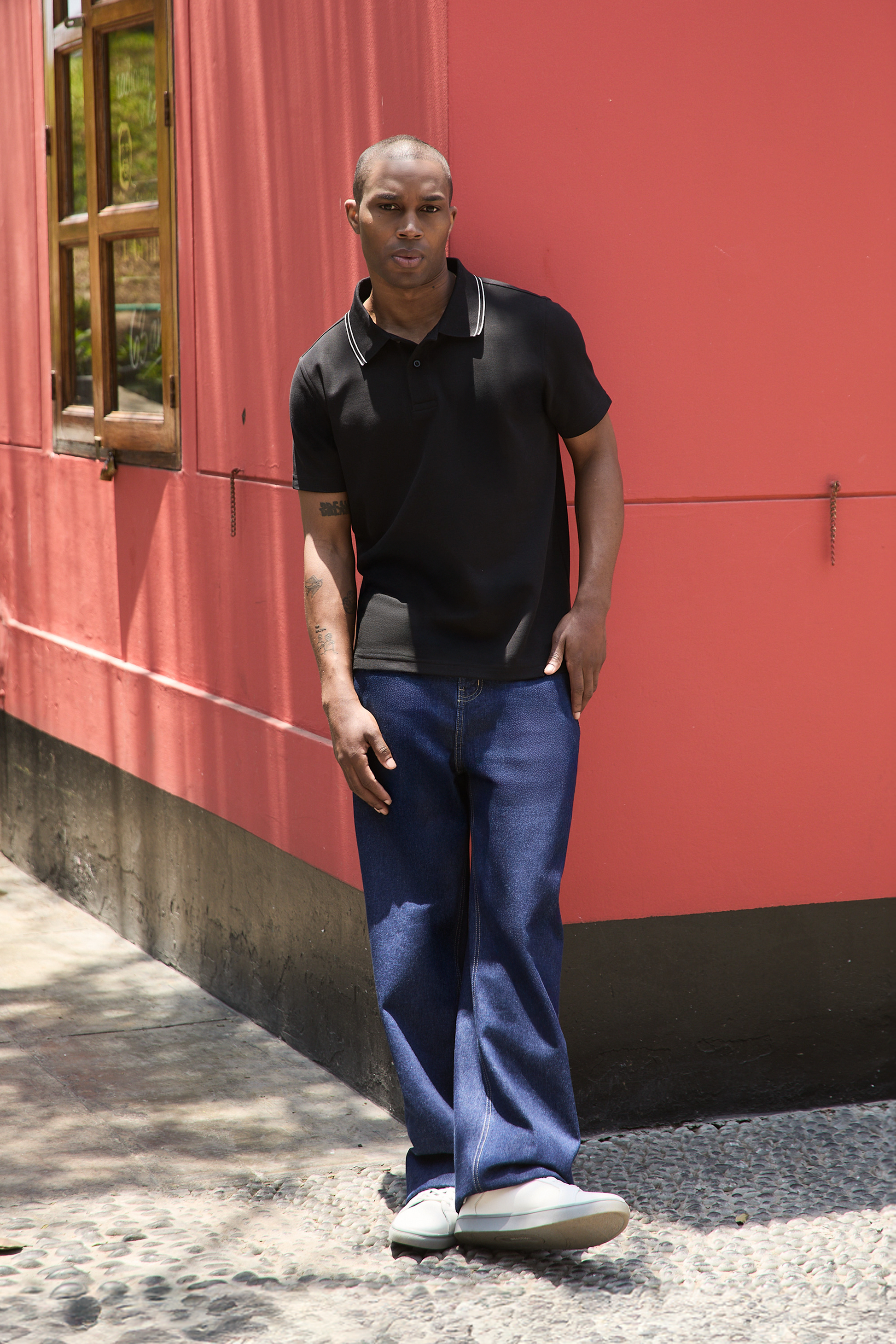 POLO CAMISERO DE PIQUÉ DE ALGODÓN PIMA NEGRO