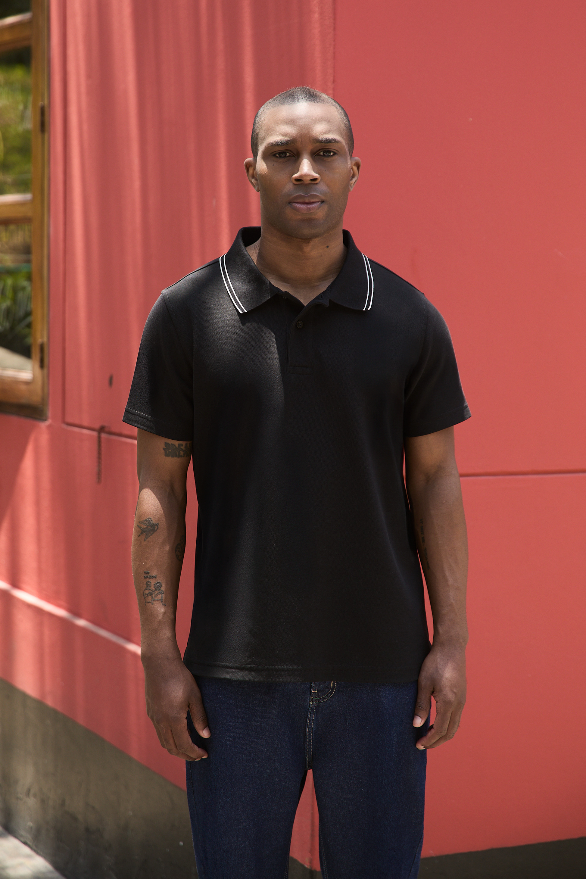 POLO CAMISERO DE PIQUÉ DE ALGODÓN PIMA NEGRO