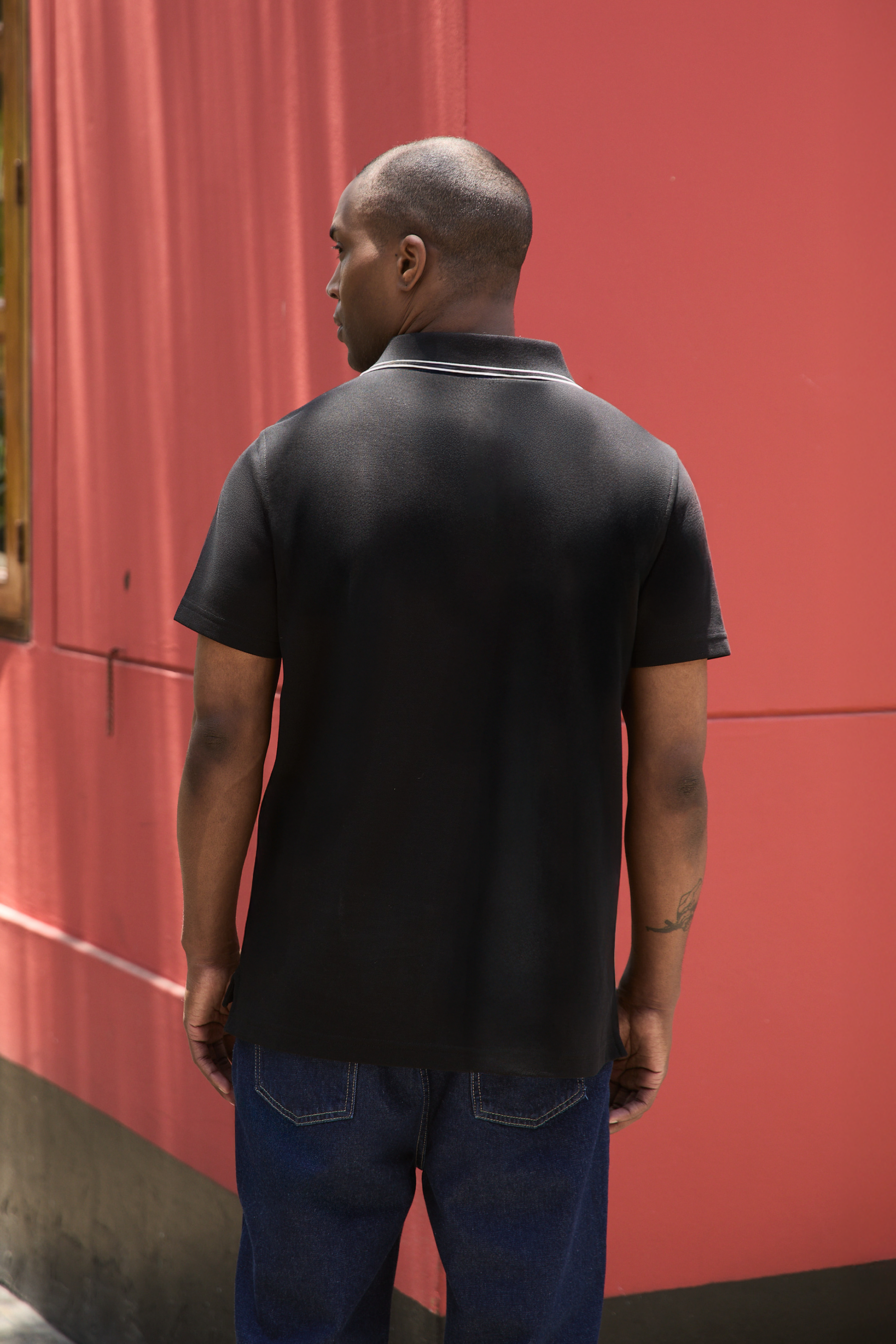 POLO CAMISERO DE PIQUÉ DE ALGODÓN PIMA NEGRO