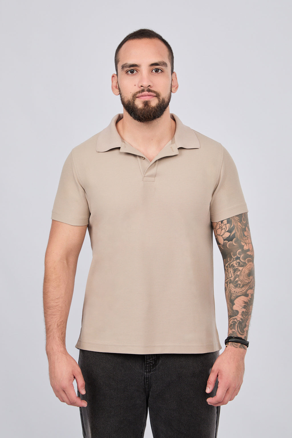 POLO CAMISERO DE PIQUÉ DE ALGODÓN PIMA TOPO