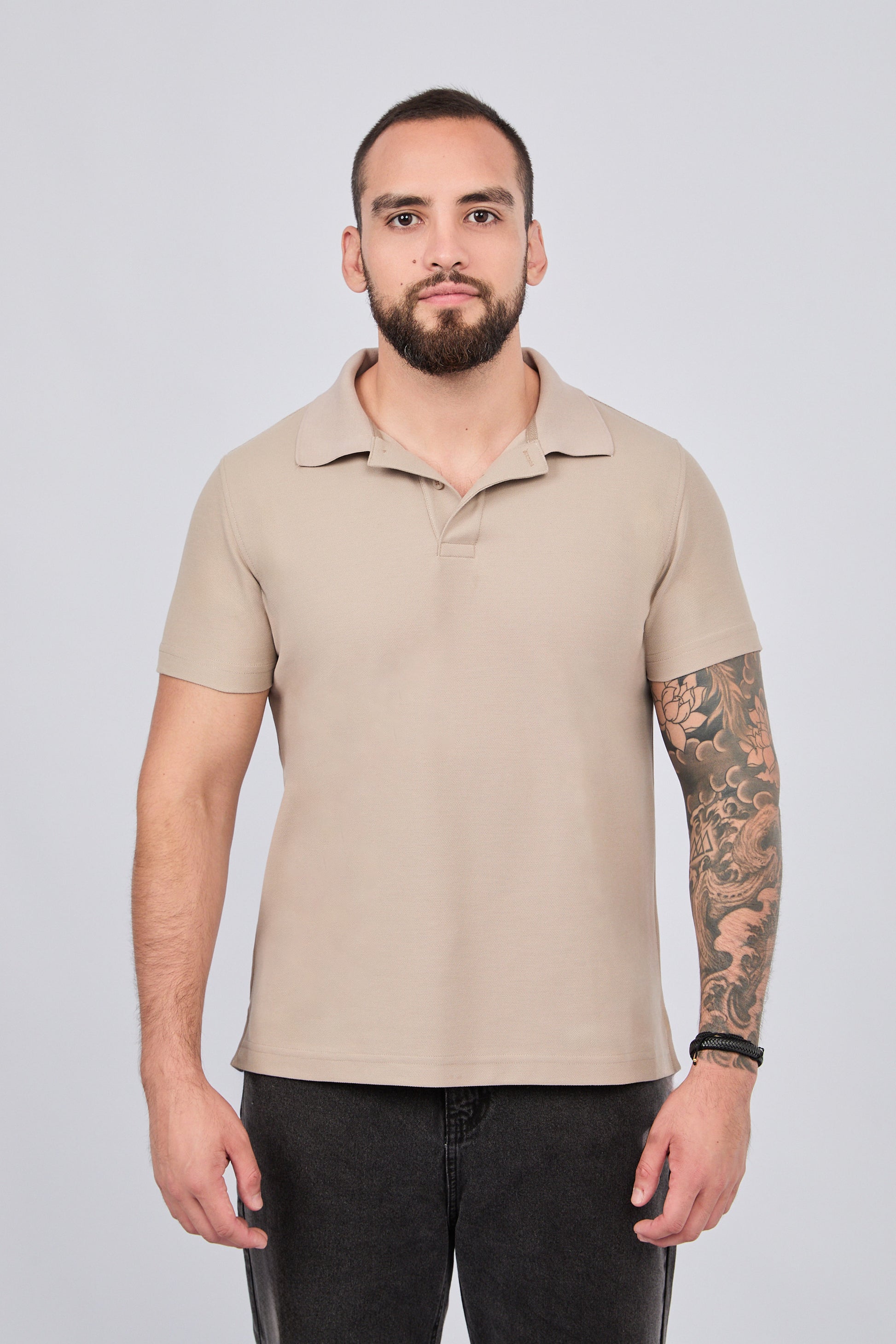 POLO CAMISERO DE PIQUÉ DE ALGODÓN PIMA TOPO
