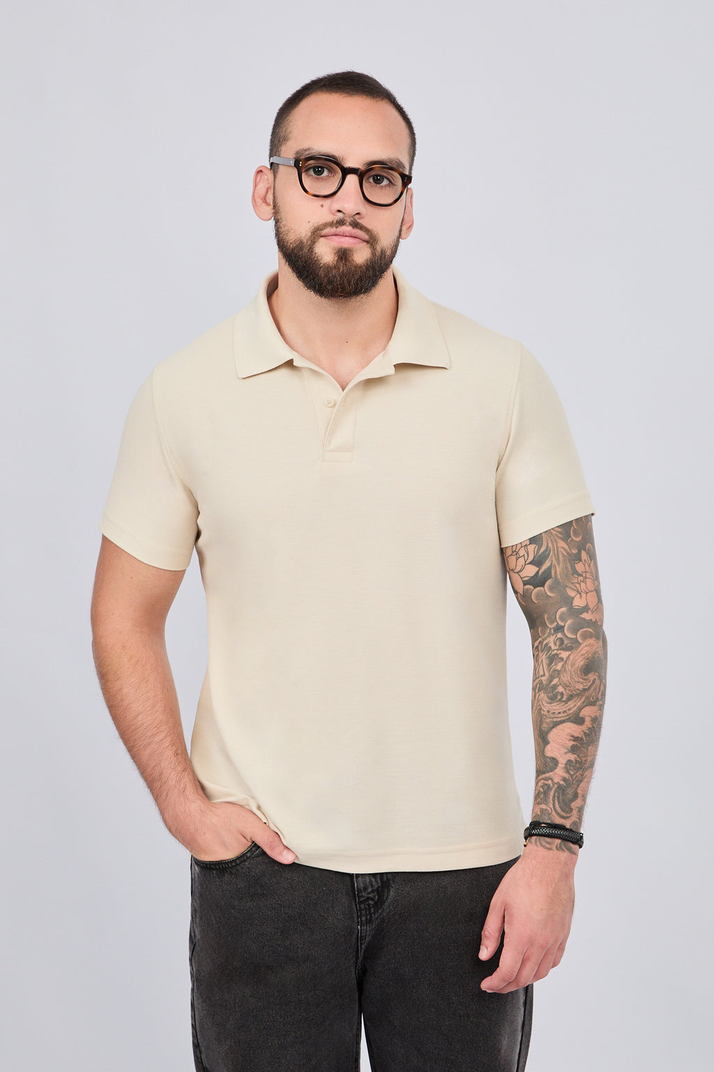 POLO CAMISERO DE PIQUÉ DE ALGODÓN PIMA BEIGE
