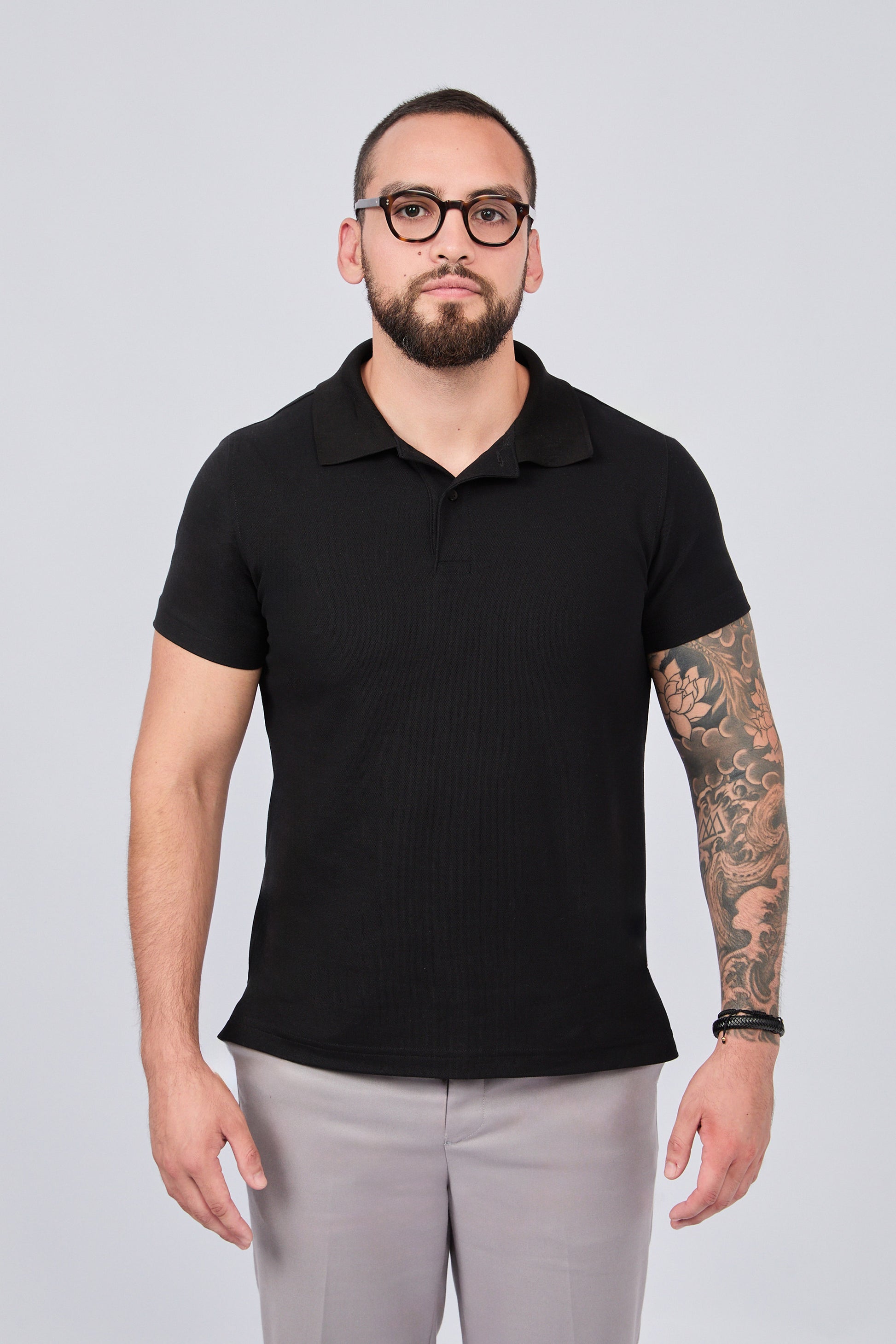 POLO CAMISERO DE PIQUÉ DE ALGODÓN PIMA NEGRO