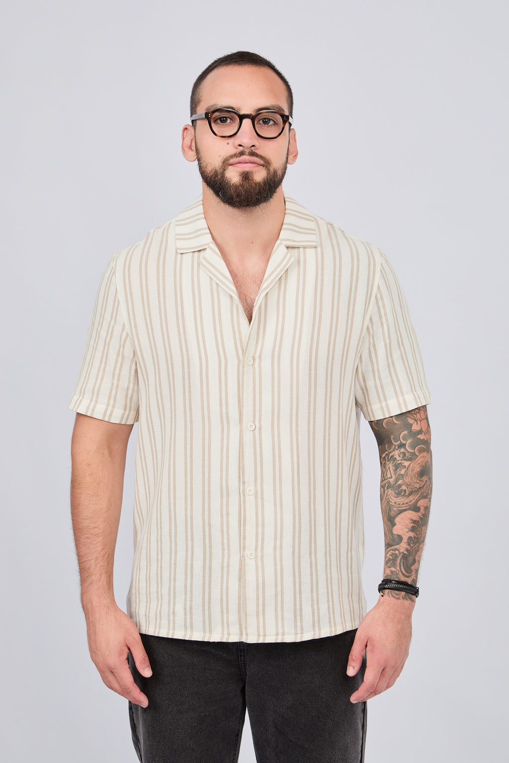 CAMISA DE MANGA CORTA A RAYAS PARA HOMBRE MARRON - BASTION