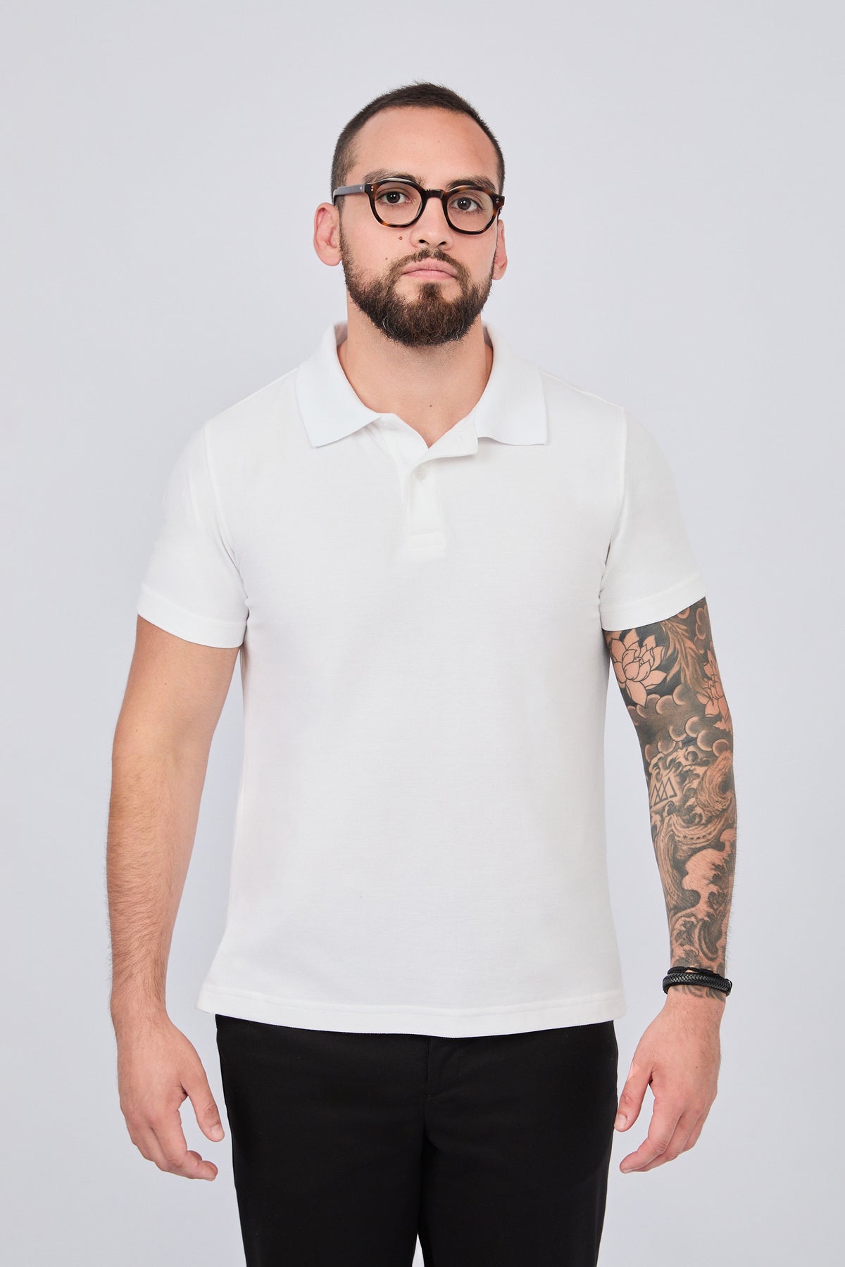 POLO CAMISERO DE PIQUÉ DE ALGODÓN PIMA BLANCO