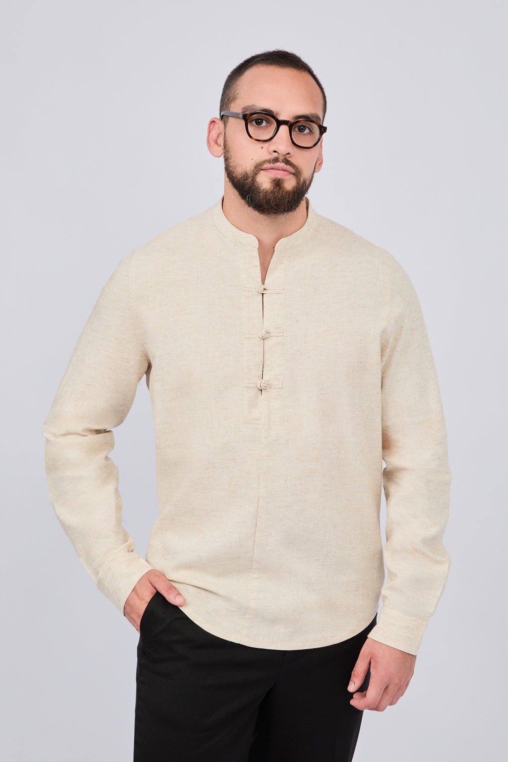 CAMISA MANGA LARGA CUELLO MAO CRUDO - NEXO