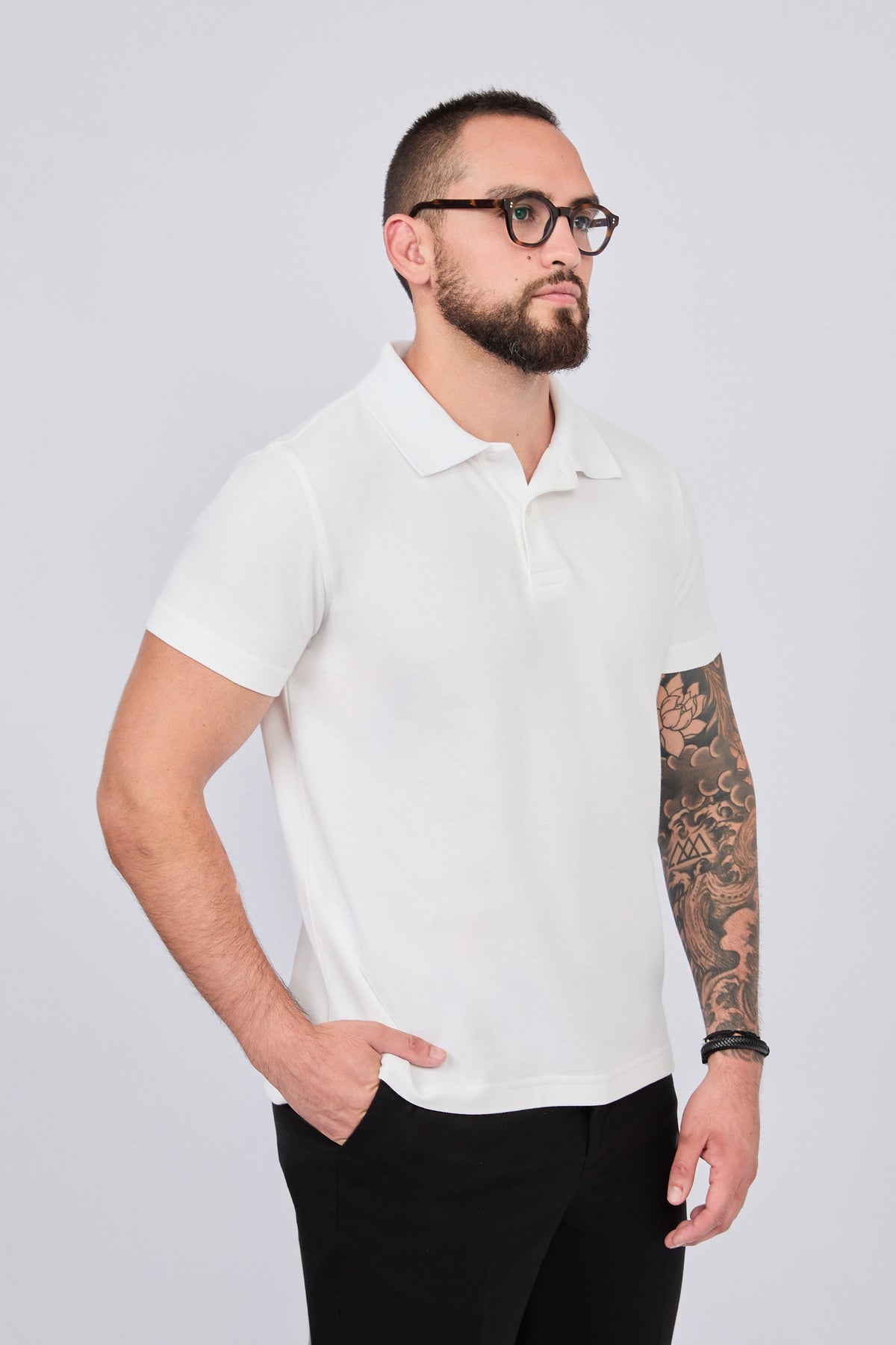 POLO CAMISERO DE PIQUÉ DE ALGODÓN PIMA BLANCO