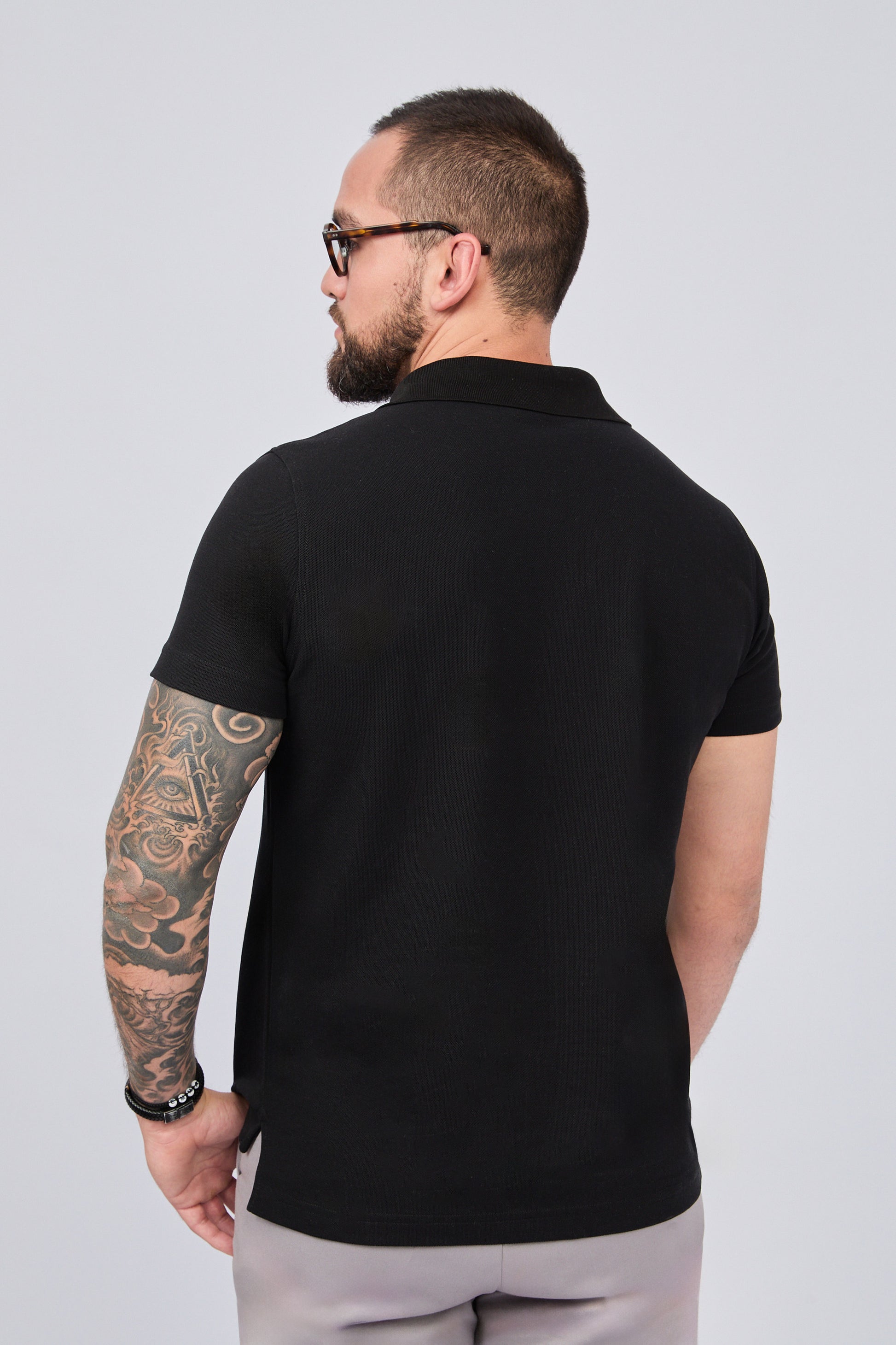 POLO CAMISERO DE PIQUÉ DE ALGODÓN PIMA NEGRO