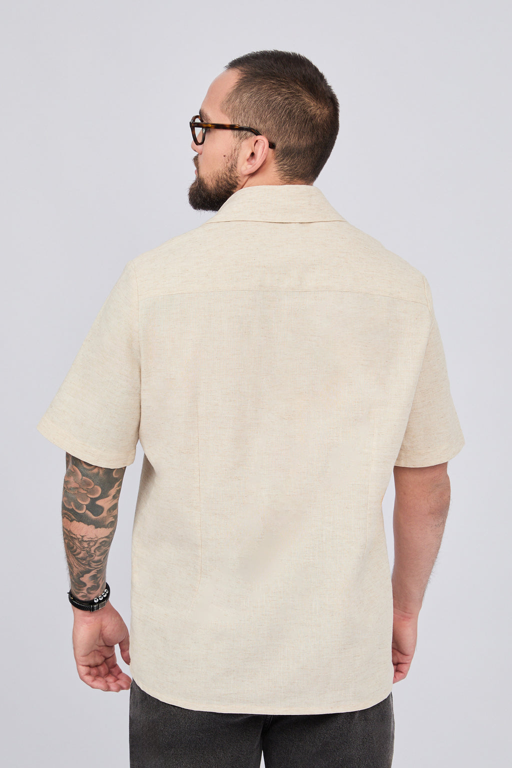 CAMISA MANGA CORTA CUELLO ABIERTO DE LINO CRUDO - RETI