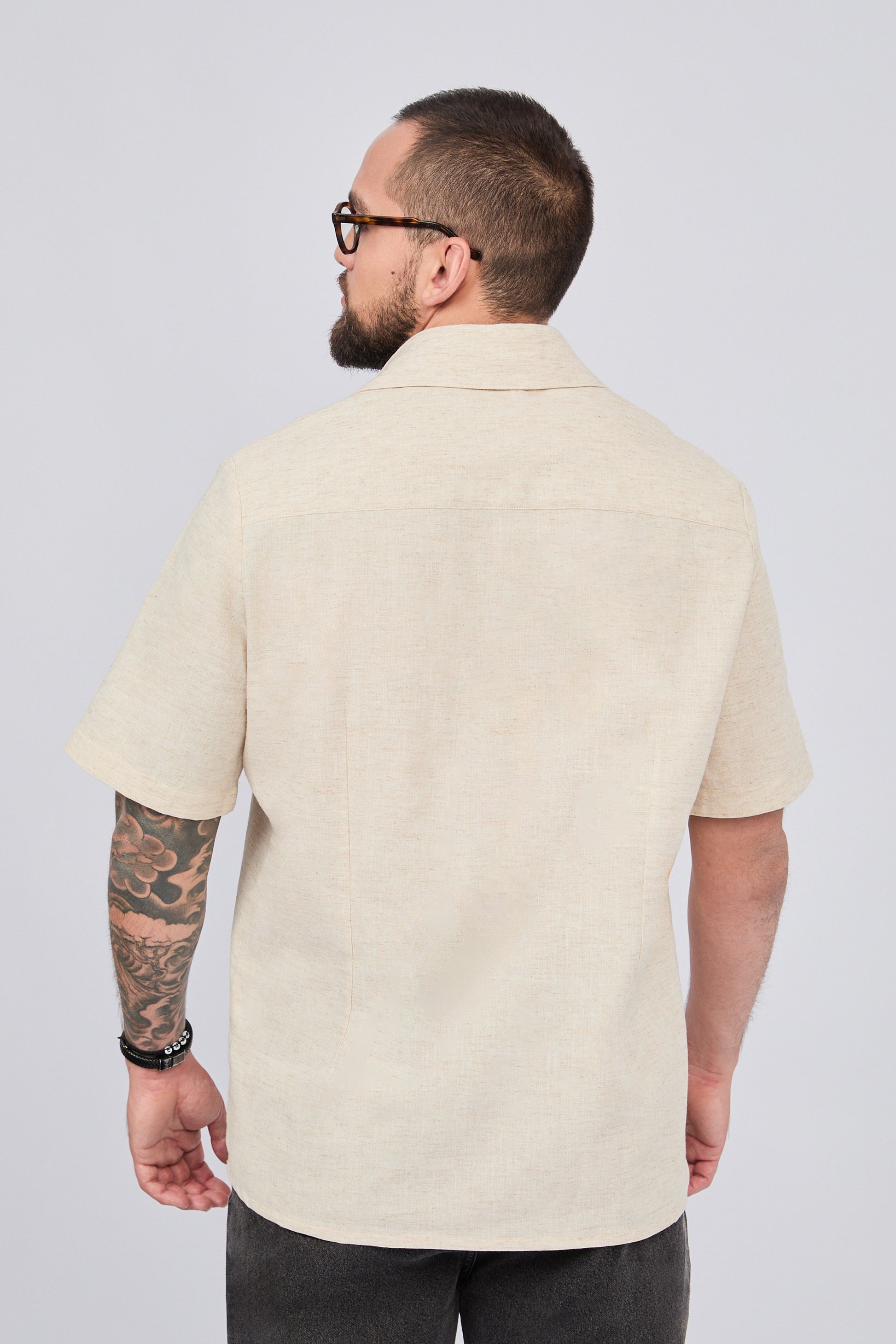 CAMISA MANGA CORTA CUELLO ABIERTO DE LINO CRUDO - RETI