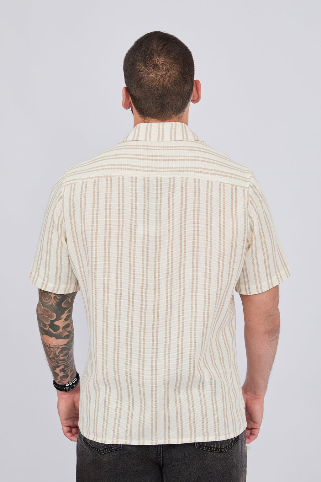 CAMISA DE MANGA CORTA A RAYAS PARA HOMBRE MARRON - BASTION