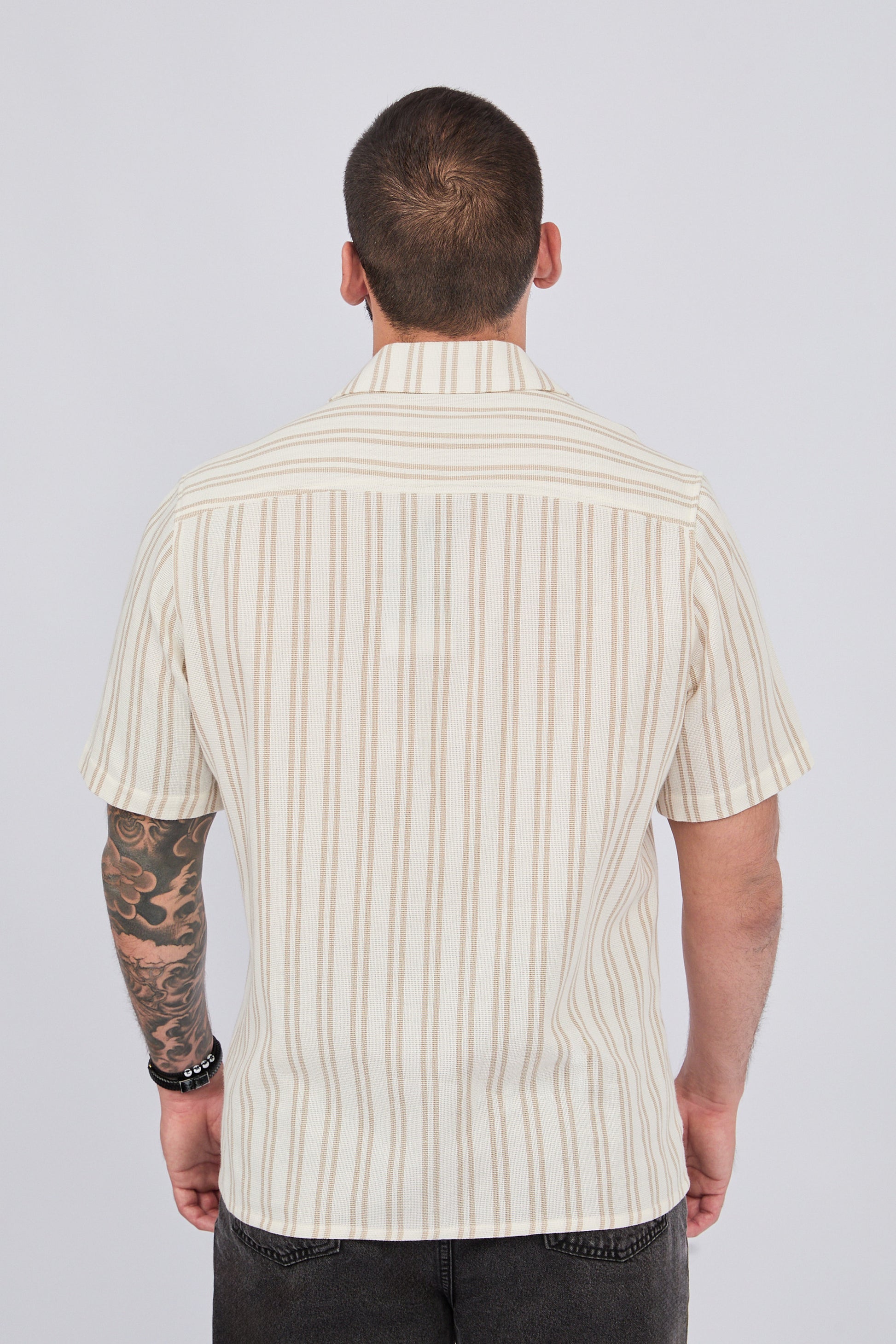 CAMISA DE MANGA CORTA A RAYAS PARA HOMBRE MARRON - BASTION