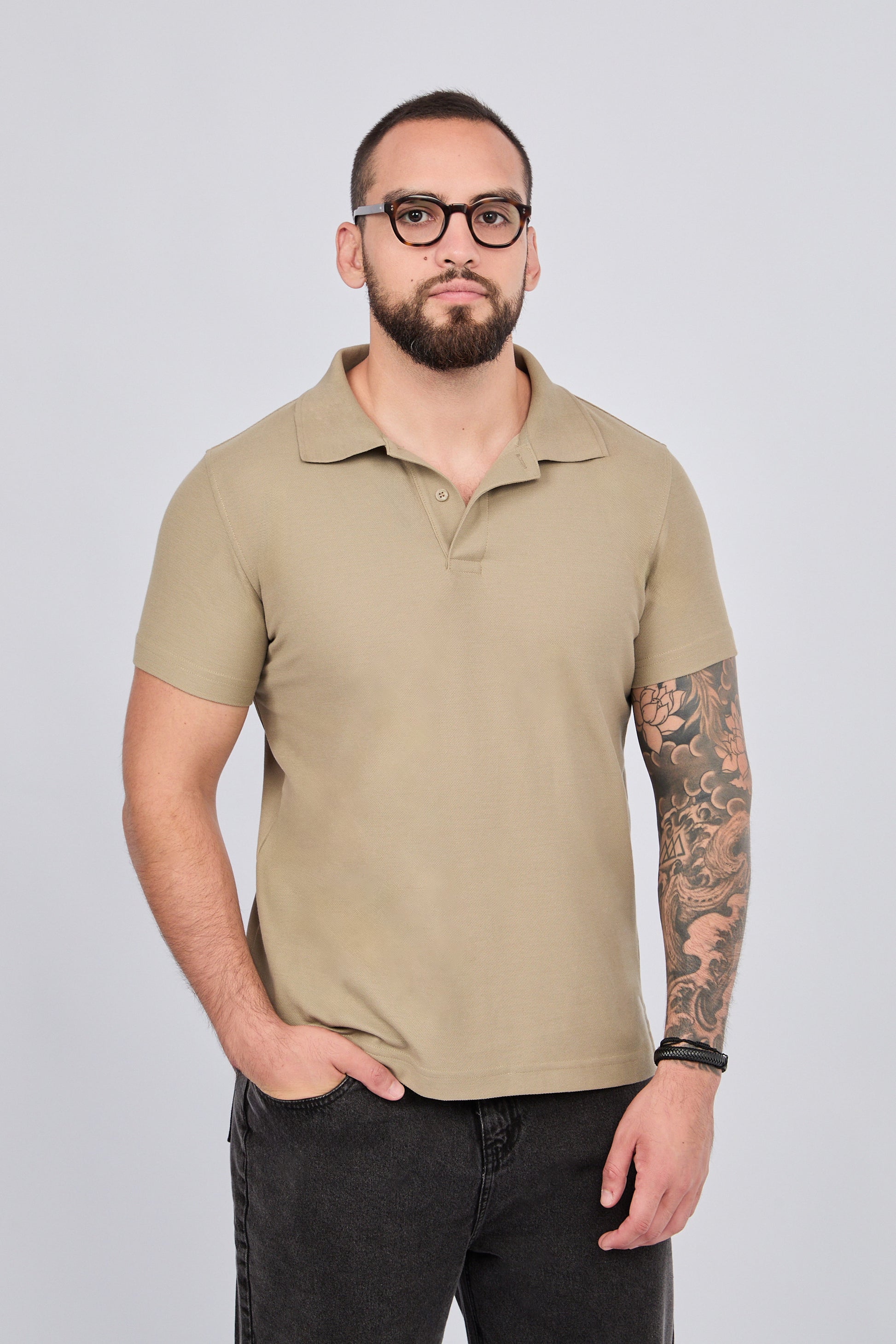 POLO CAMISERO DE PIQUÉ DE ALGODÓN PIMA OLIVO