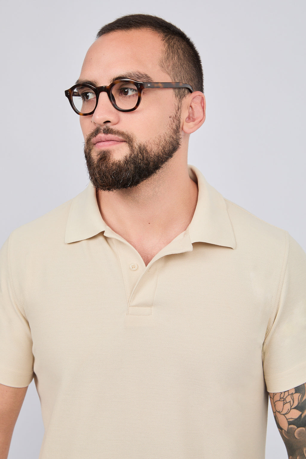 POLO CAMISERO DE PIQUÉ DE ALGODÓN PIMA BEIGE