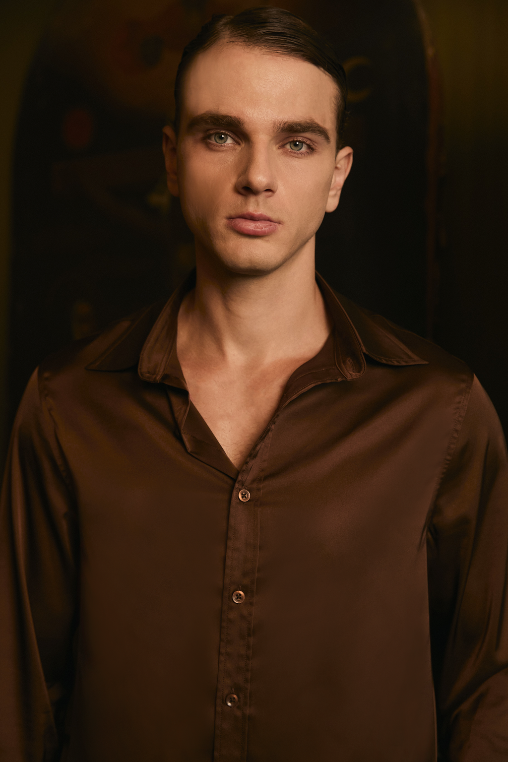 CAMISA DE SEDA PARA HOMBRE MANGA LARGA MARRON