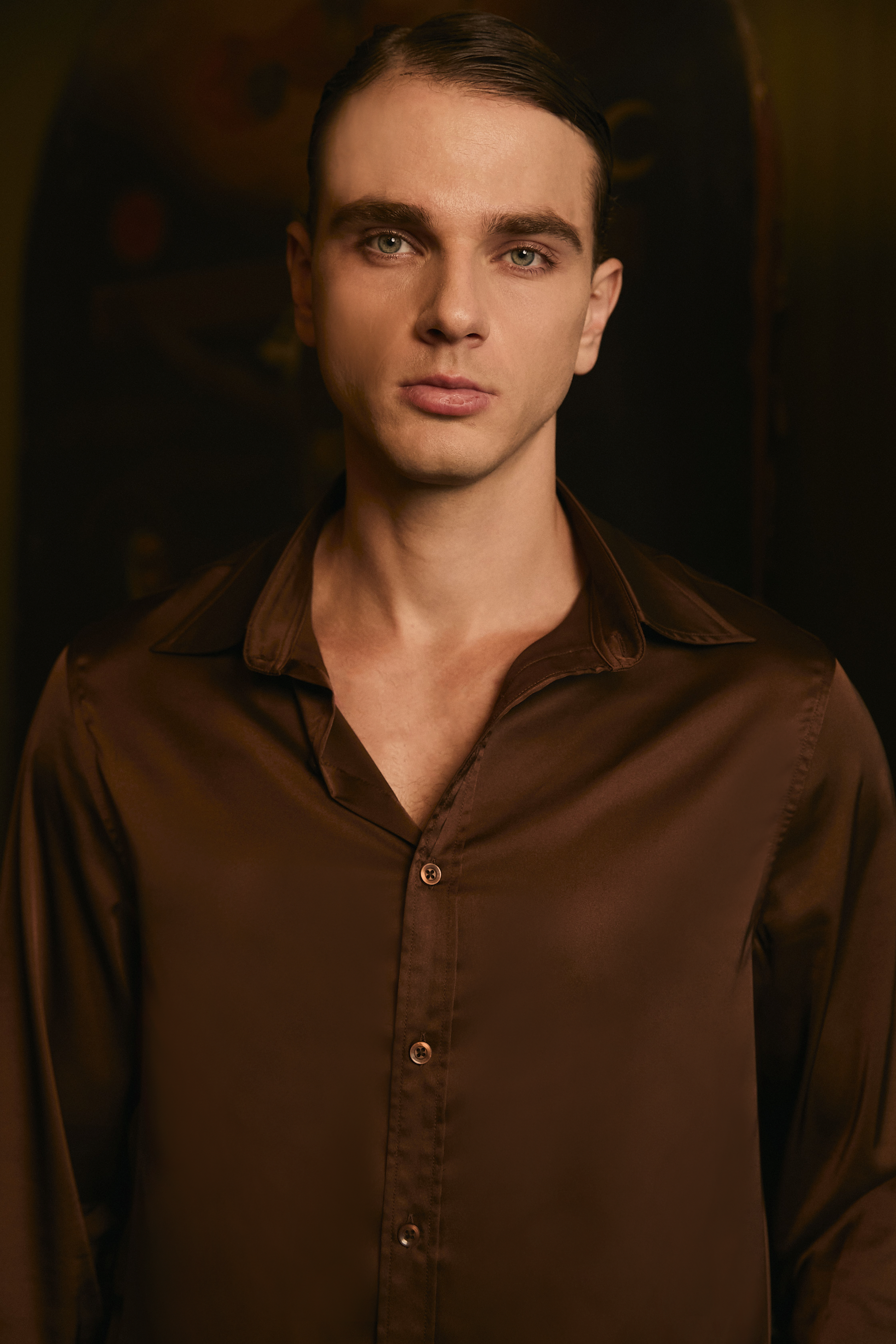 CAMISA DE SEDA PARA HOMBRE MANGA LARGA MARRON