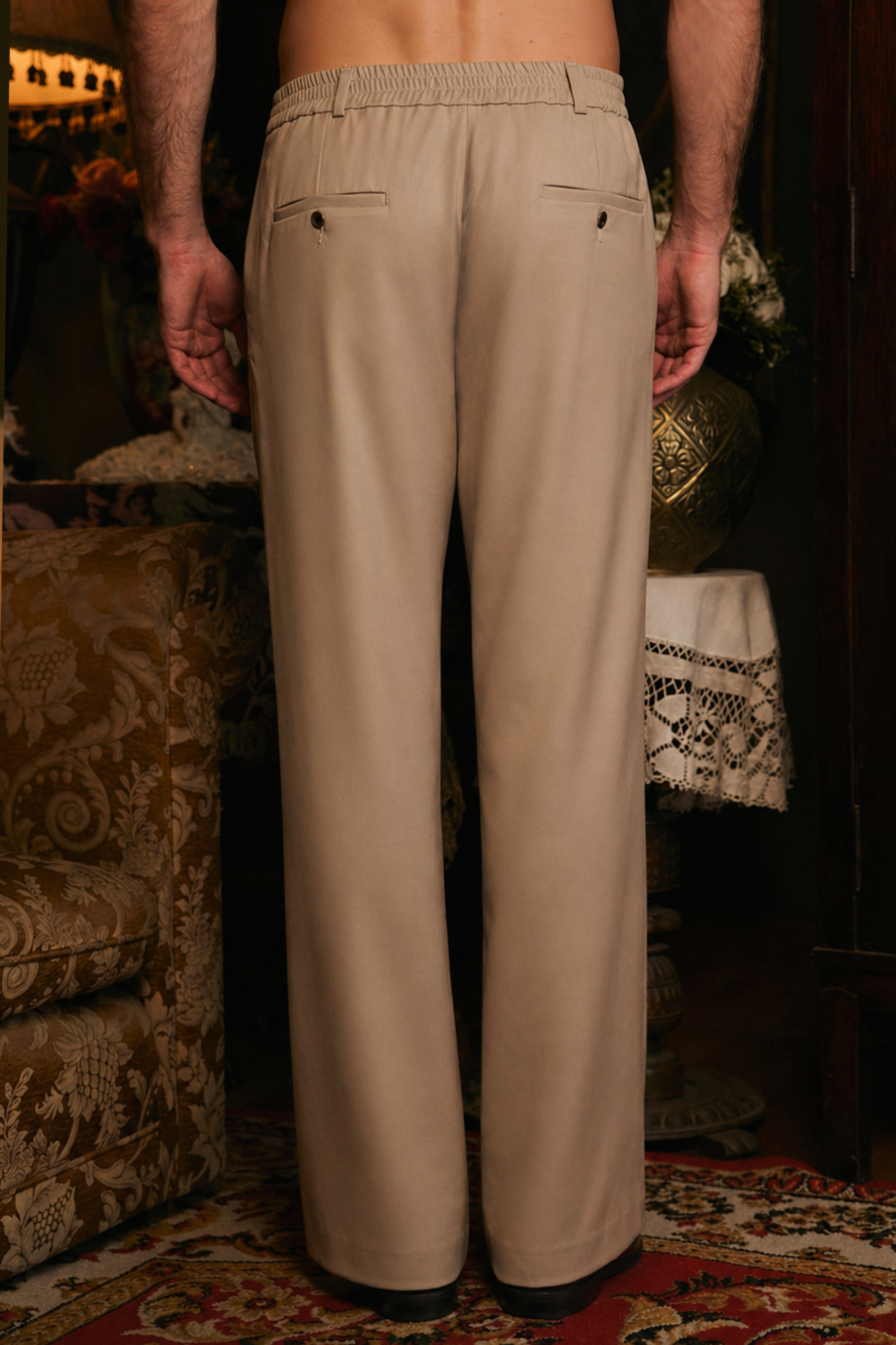 PANTALON PALAZO DE VESTIR PARA HOMBRE YAARUB BEIGE OSCURO