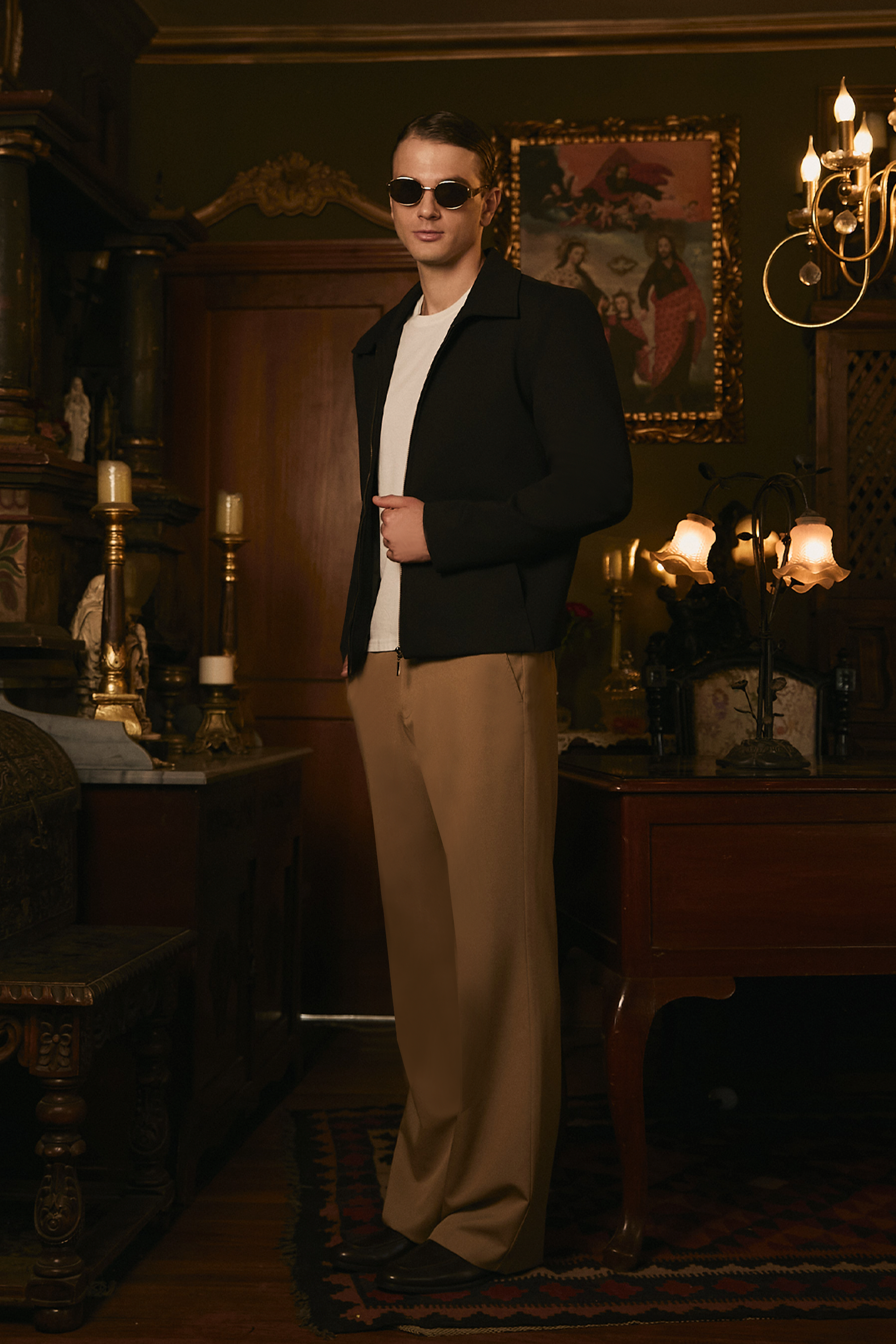 CASACA DE HOMBRE TIPO JACKET CON CIERRE FRONTAL NEGRO ADRIAN