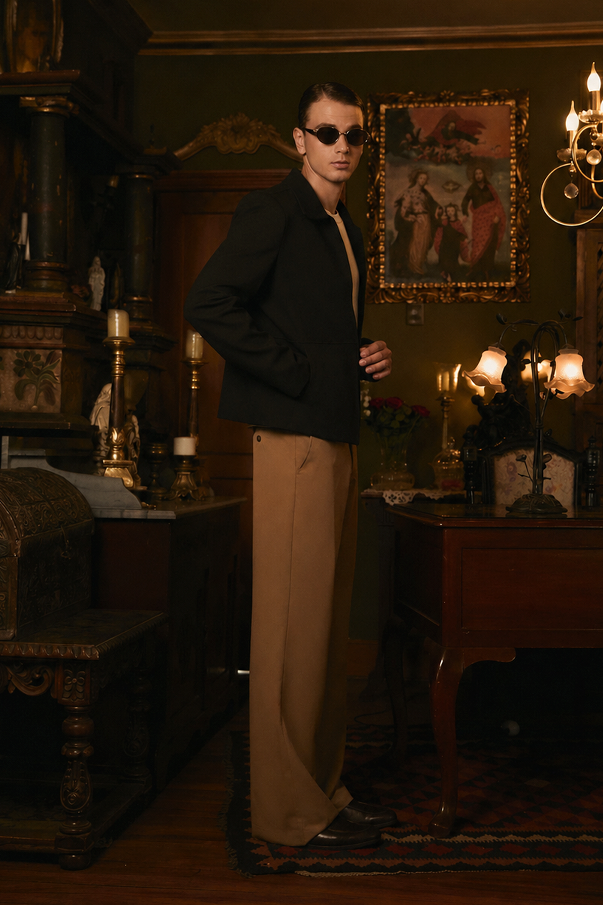 CASACA DE HOMBRE TIPO JACKET CON CIERRE FRONTAL NEGRO ADRIAN