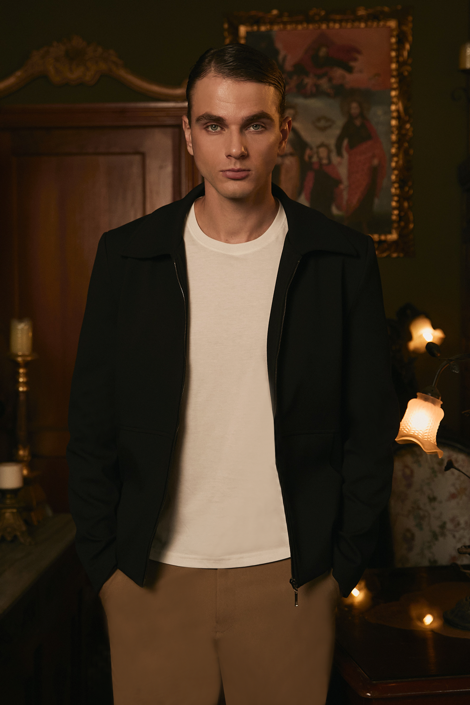 CASACA DE HOMBRE TIPO JACKET CON CIERRE FRONTAL NEGRO ADRIAN