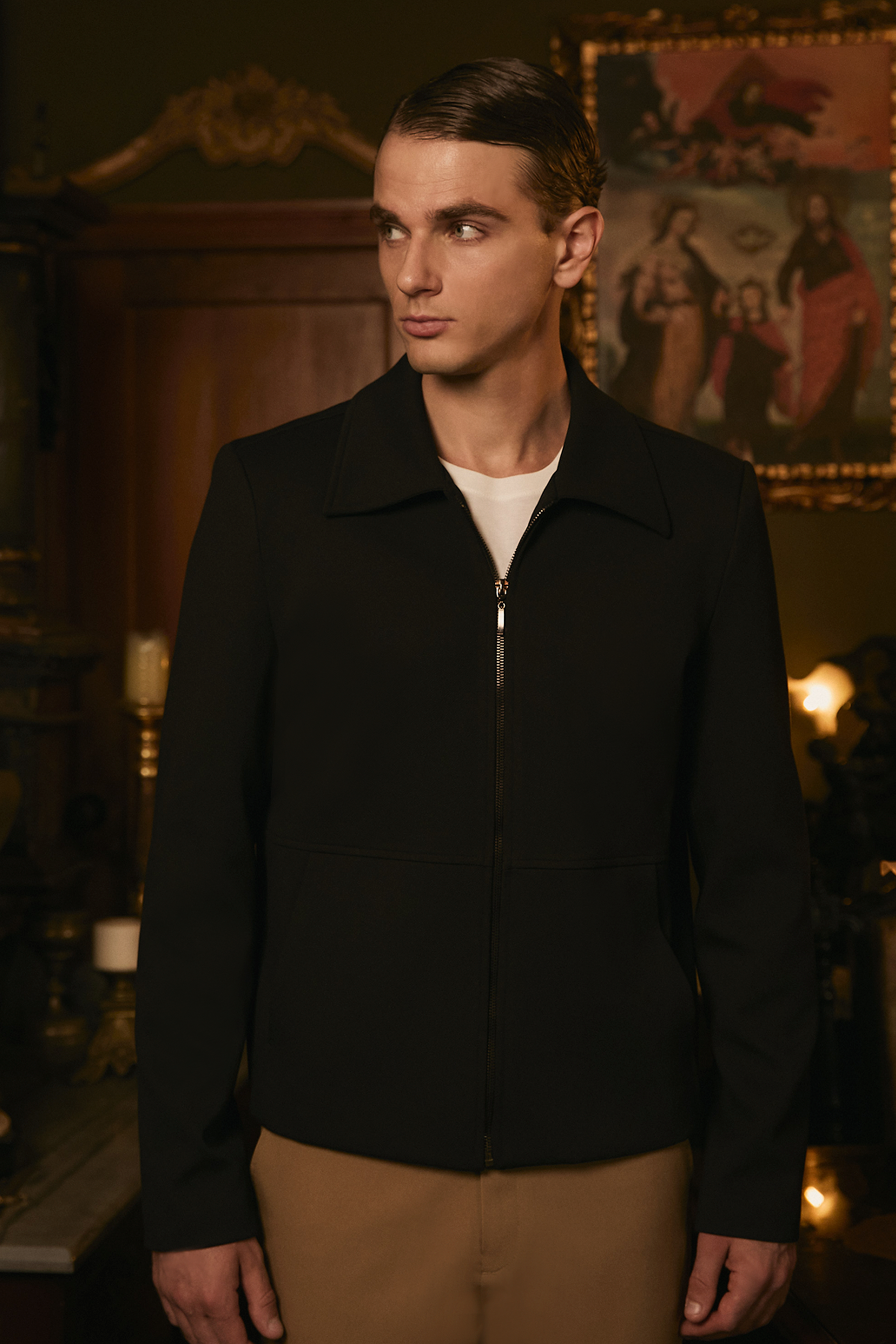 CASACA DE HOMBRE TIPO JACKET CON CIERRE FRONTAL NEGRO ADRIAN