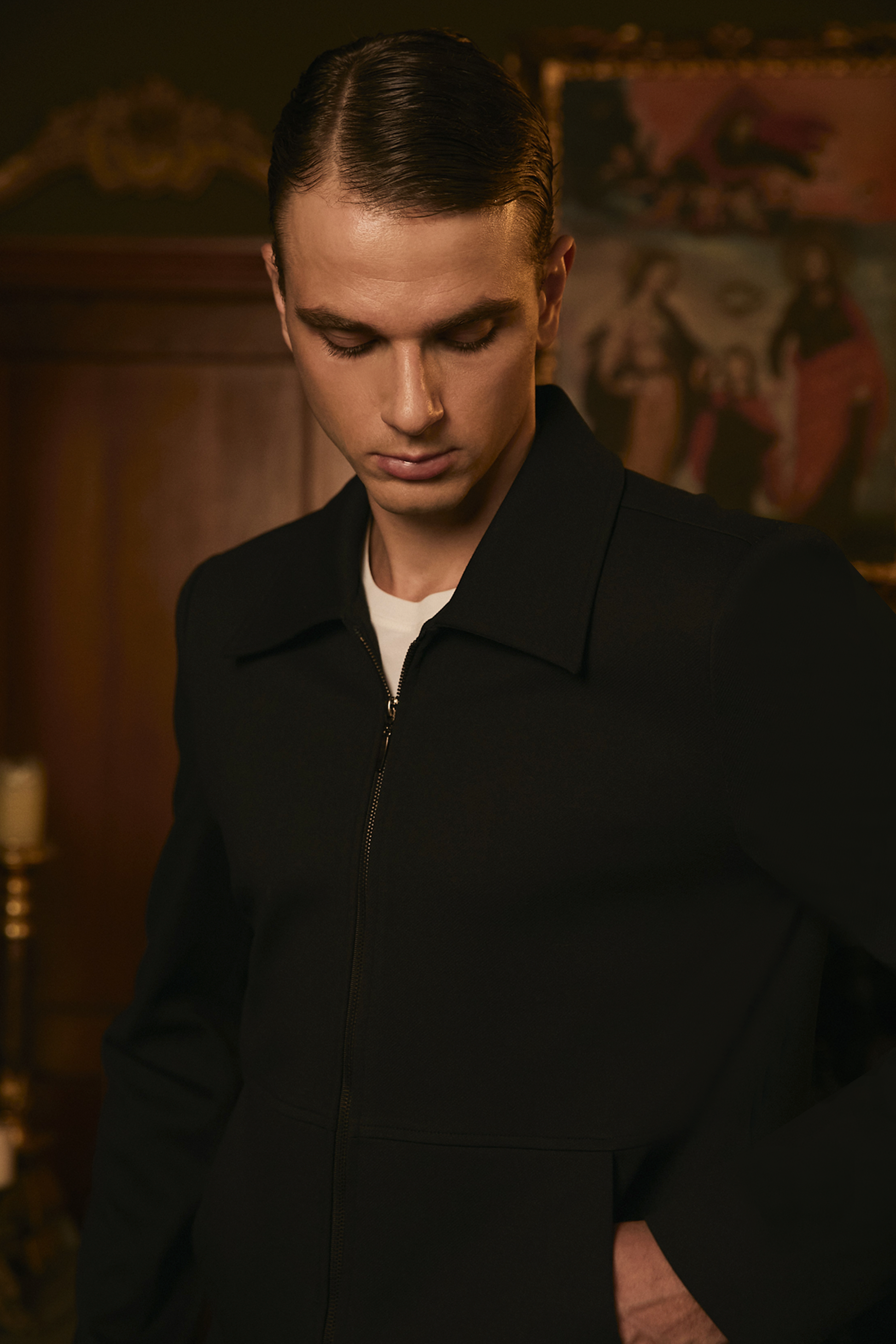 CASACA DE HOMBRE TIPO JACKET CON CIERRE FRONTAL NEGRO ADRIAN