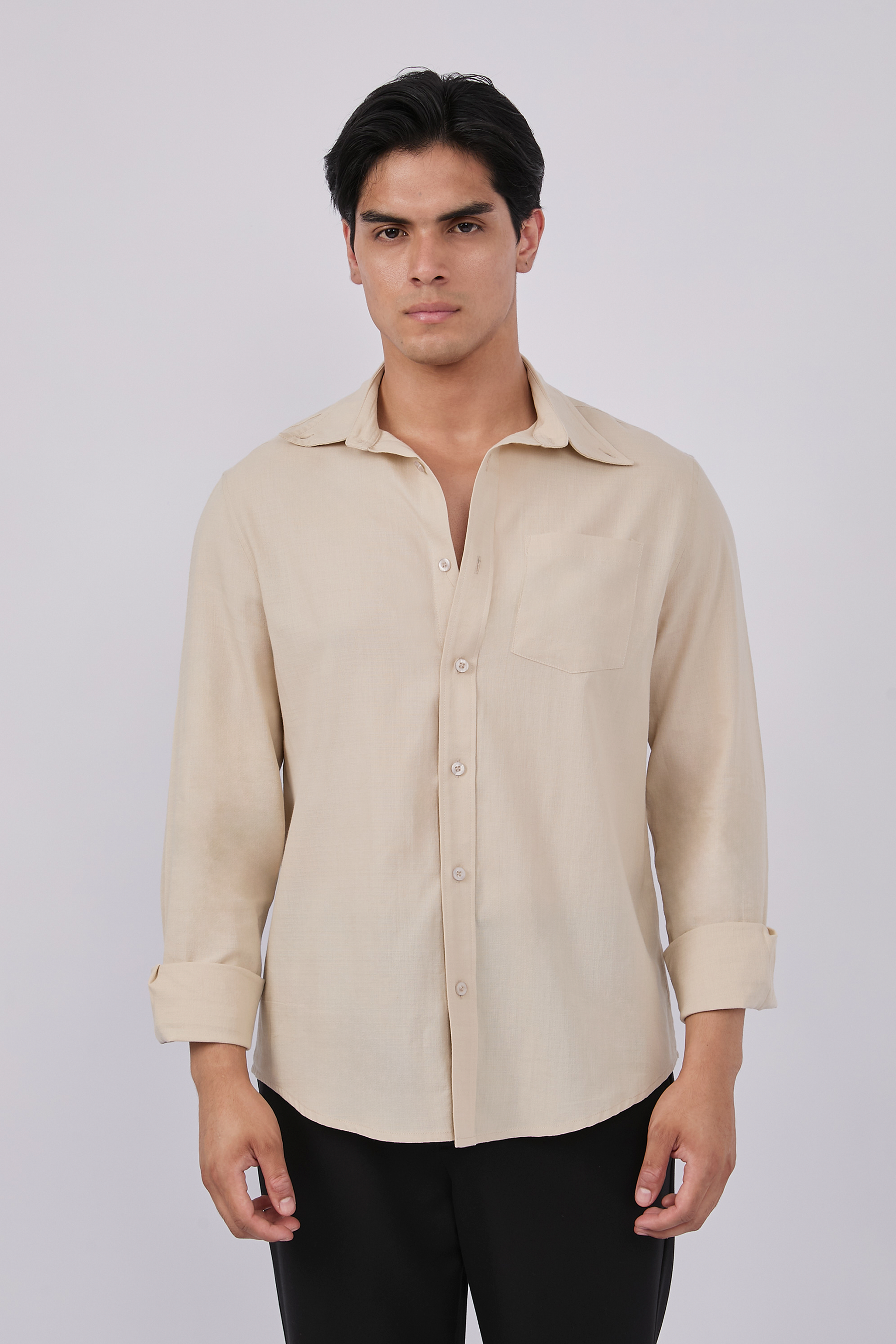 CAMISA DE LINO PARA HOMBRE MANGA LARGA LAIS BEIGE