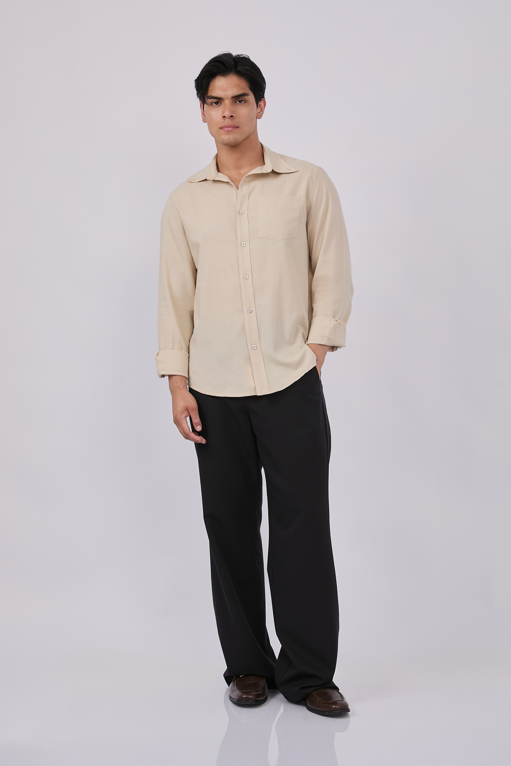 CAMISA DE LINO PARA HOMBRE MANGA LARGA LAIS BEIGE