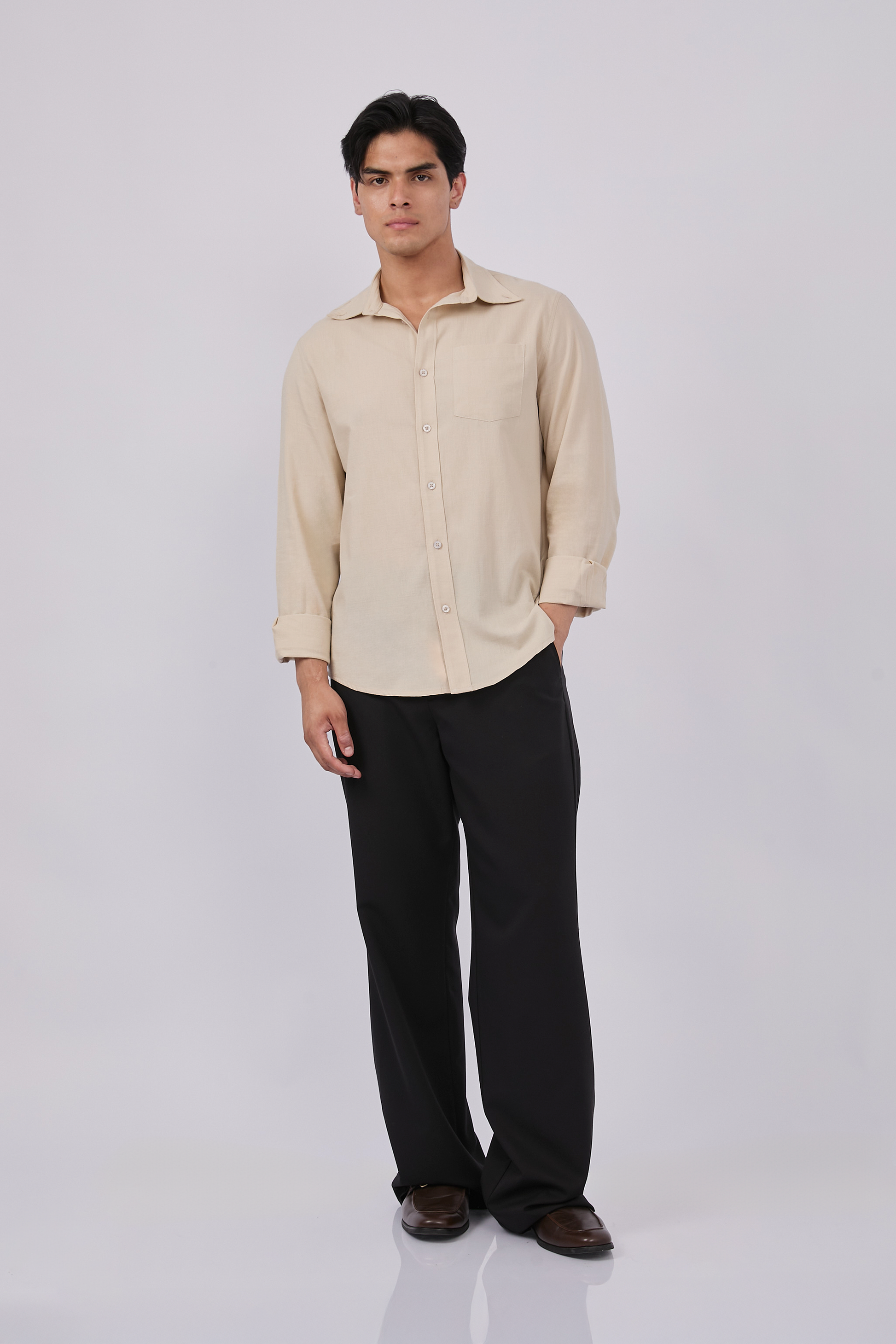 CAMISA DE LINO PARA HOMBRE MANGA LARGA LAIS BEIGE