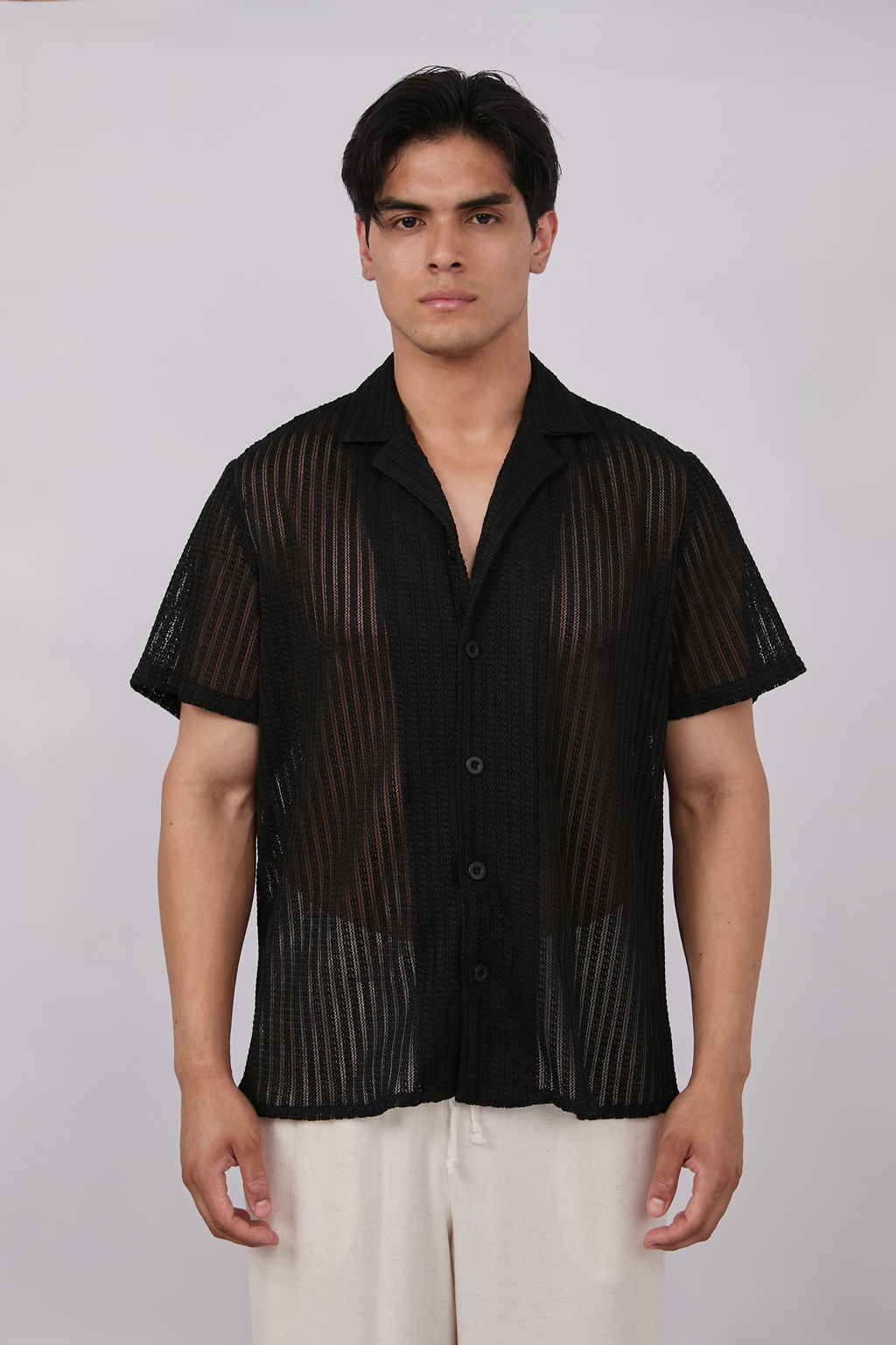 CAMISA DE MALLA PARA HOMBRE MANGA CORTA NEGRO - LIMA
