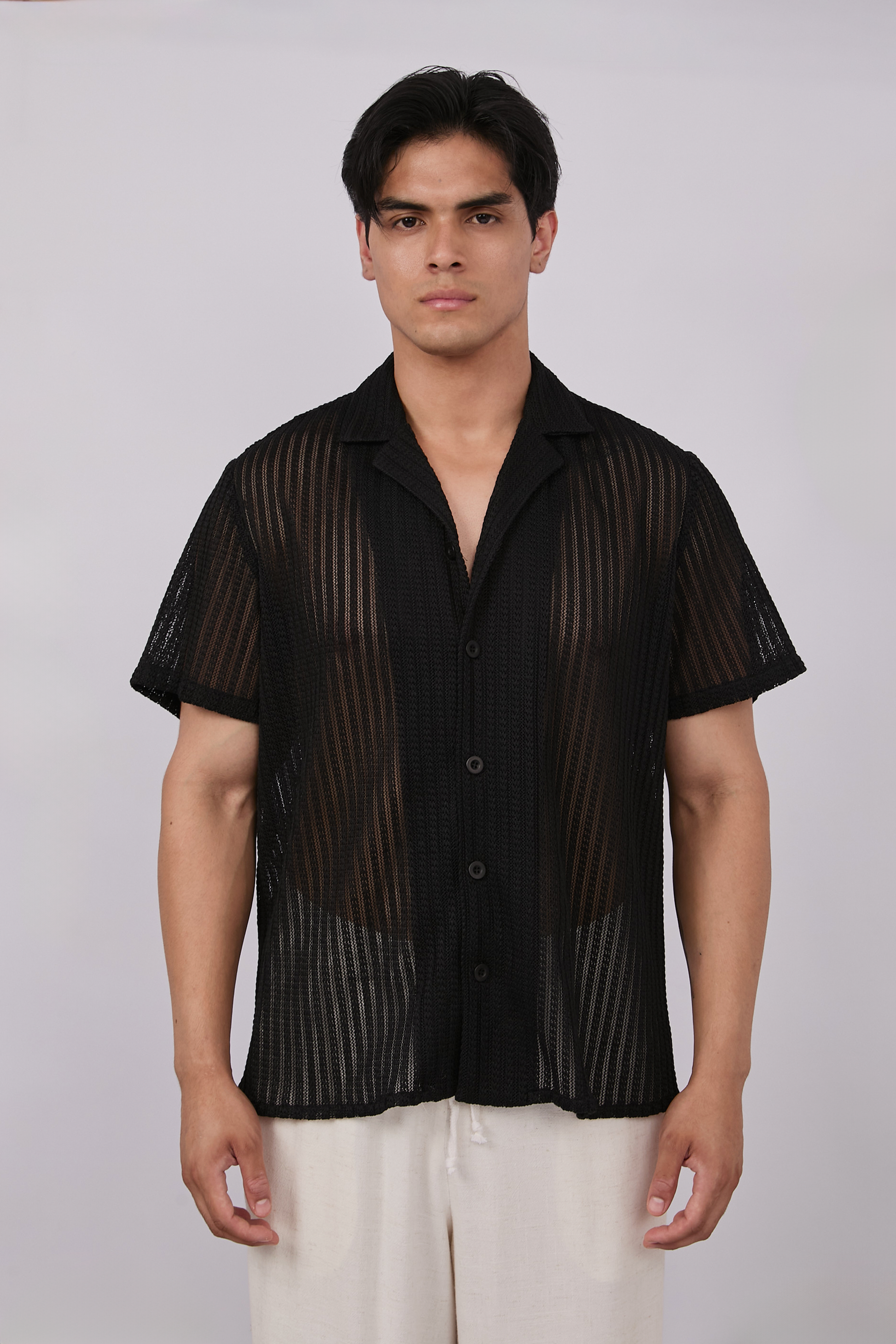CAMISA DE MALLA PARA HOMBRE MANGA CORTA NEGRO - LIMA