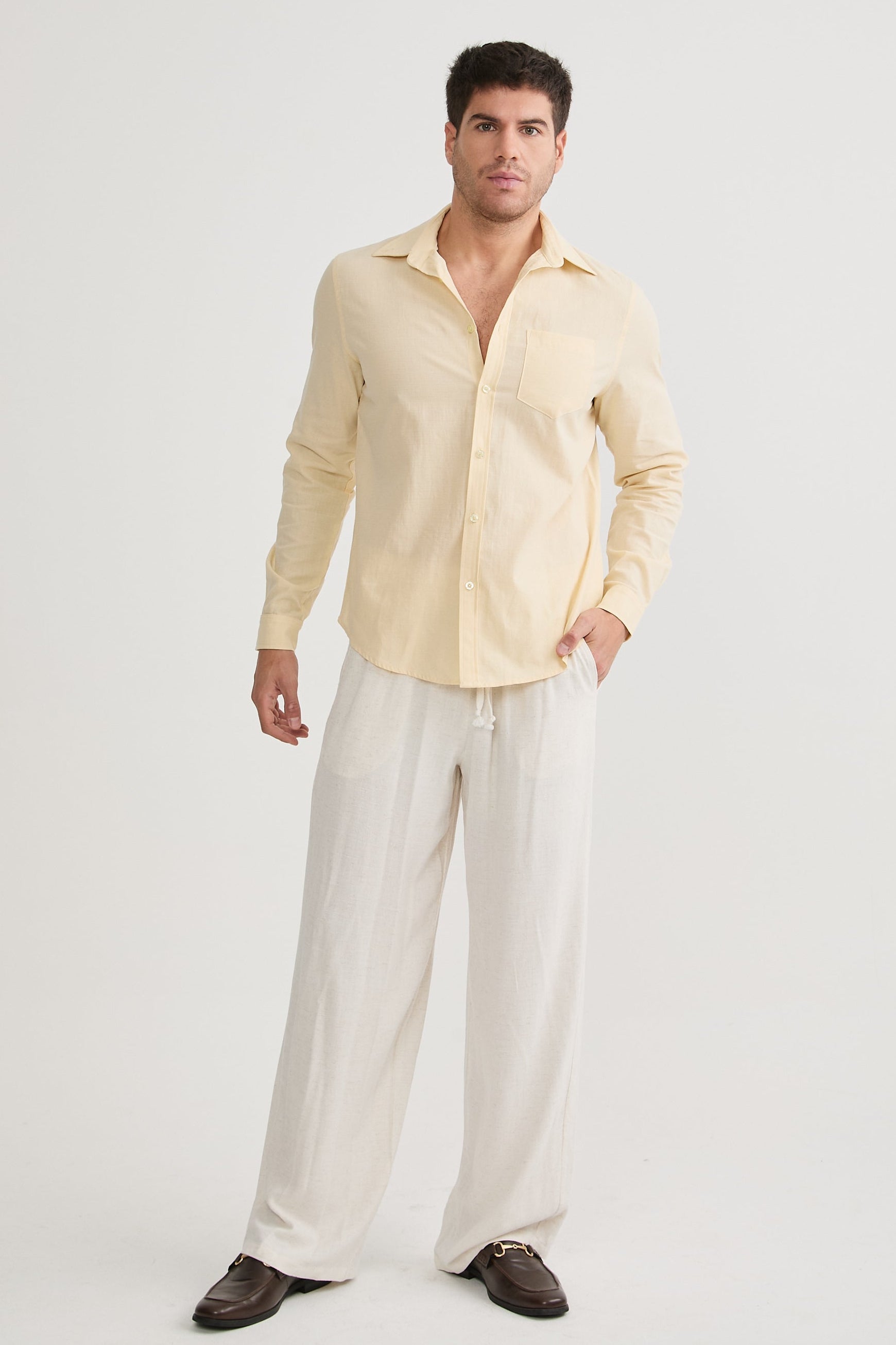 CAMISA DE LINO PARA HOMBRE MANGA LARGA LAIS AMARILLO
