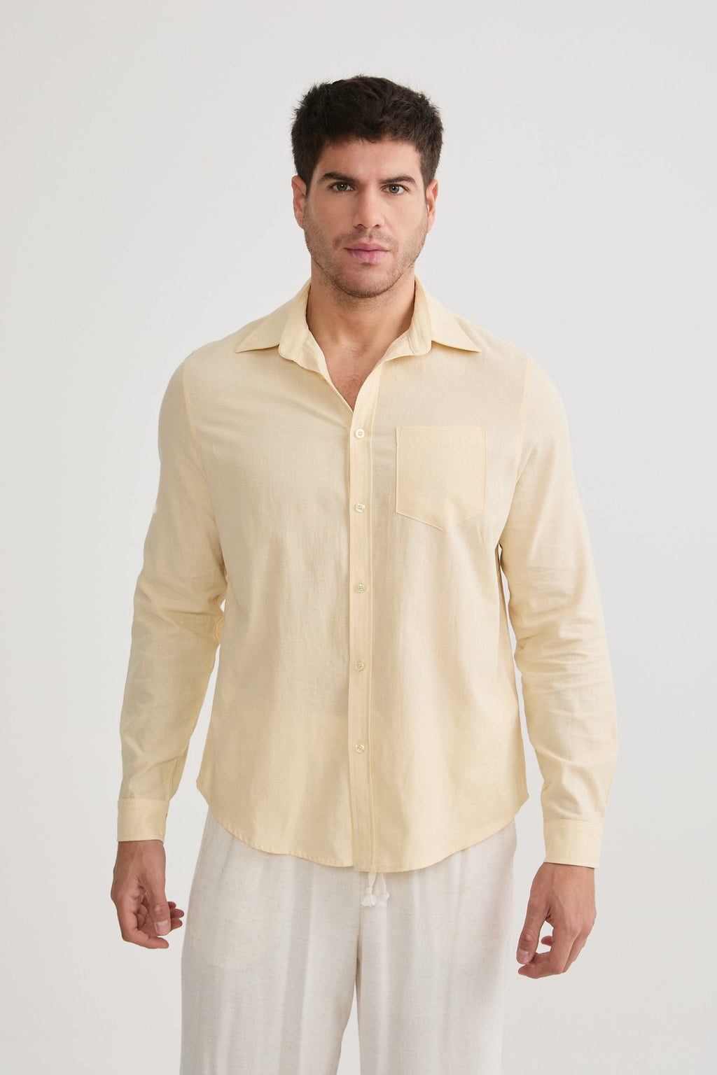 CAMISA DE LINO PARA HOMBRE MANGA LARGA LAIS AMARILLO