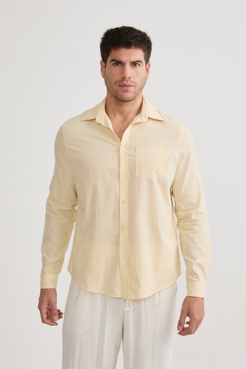 CAMISA DE LINO PARA HOMBRE MANGA LARGA LAIS AMARILLO