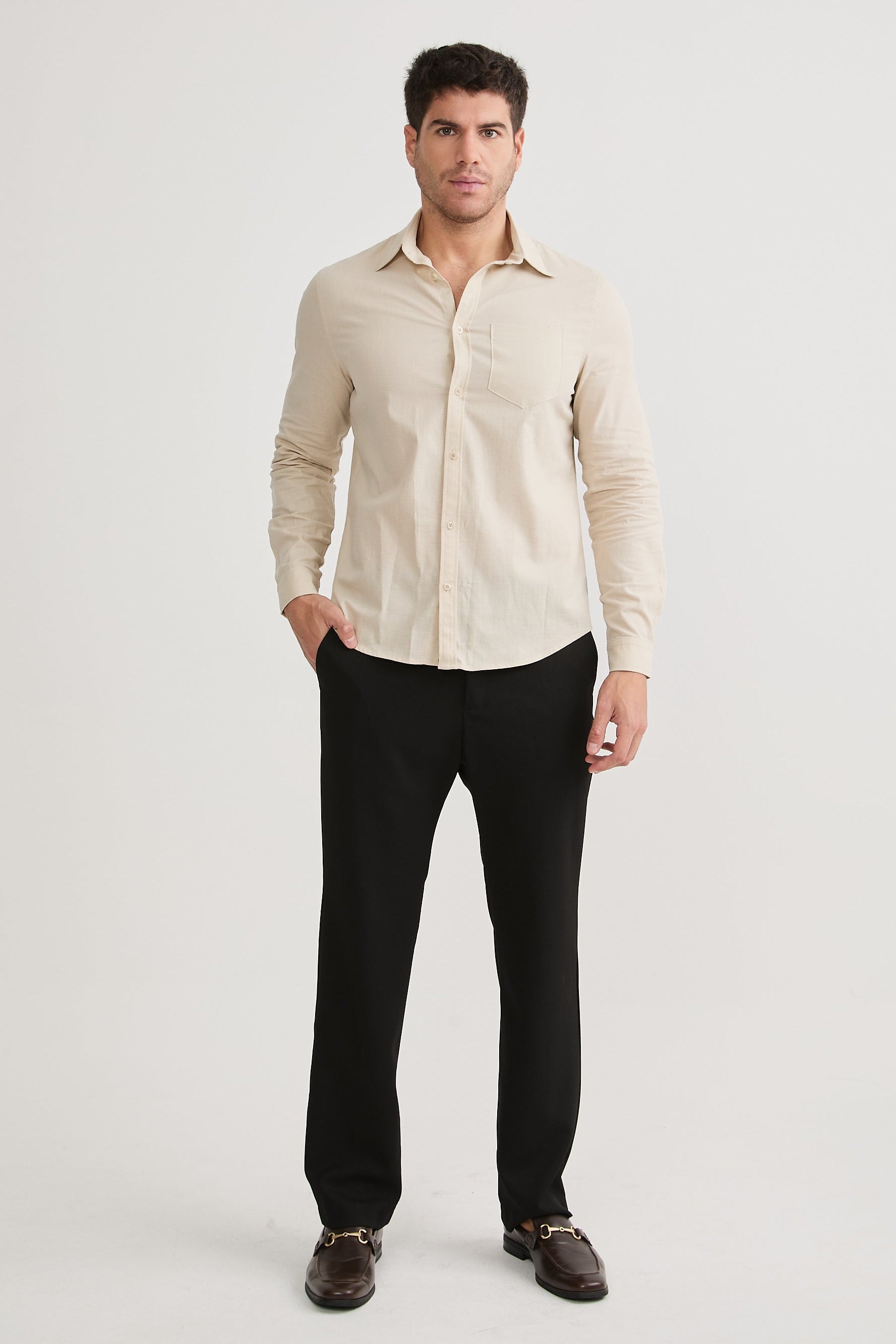 CAMISA DE LINO PARA HOMBRE MANGA LARGA LAIS BEIGE