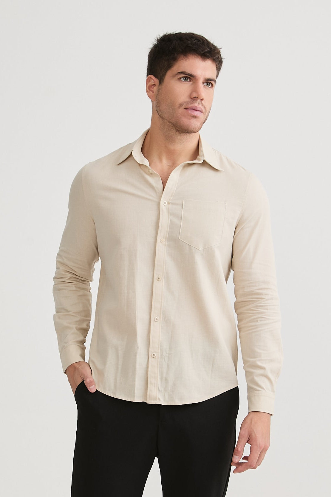 CAMISA DE LINO PARA HOMBRE MANGA LARGA LAIS BEIGE