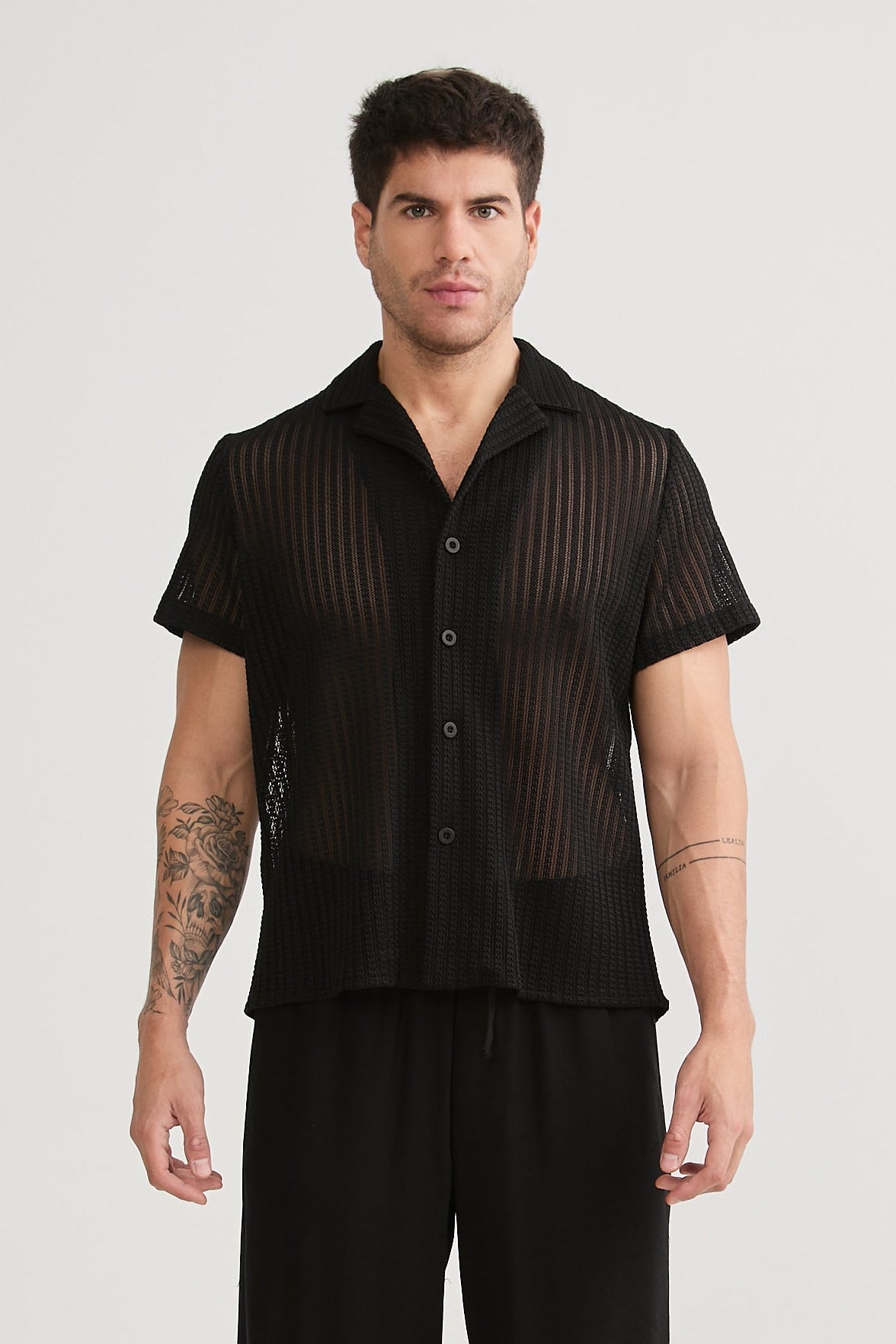 CAMISA DE MALLA PARA HOMBRE MANGA CORTA NEGRO - LIMA