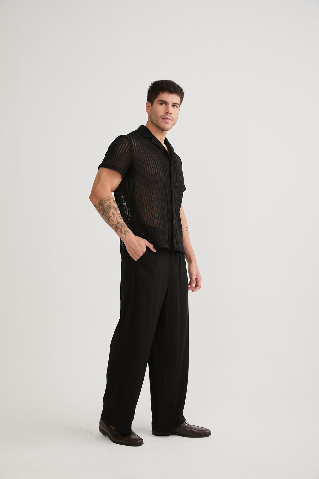 CAMISA DE MALLA PARA HOMBRE MANGA CORTA NEGRO - LIMA