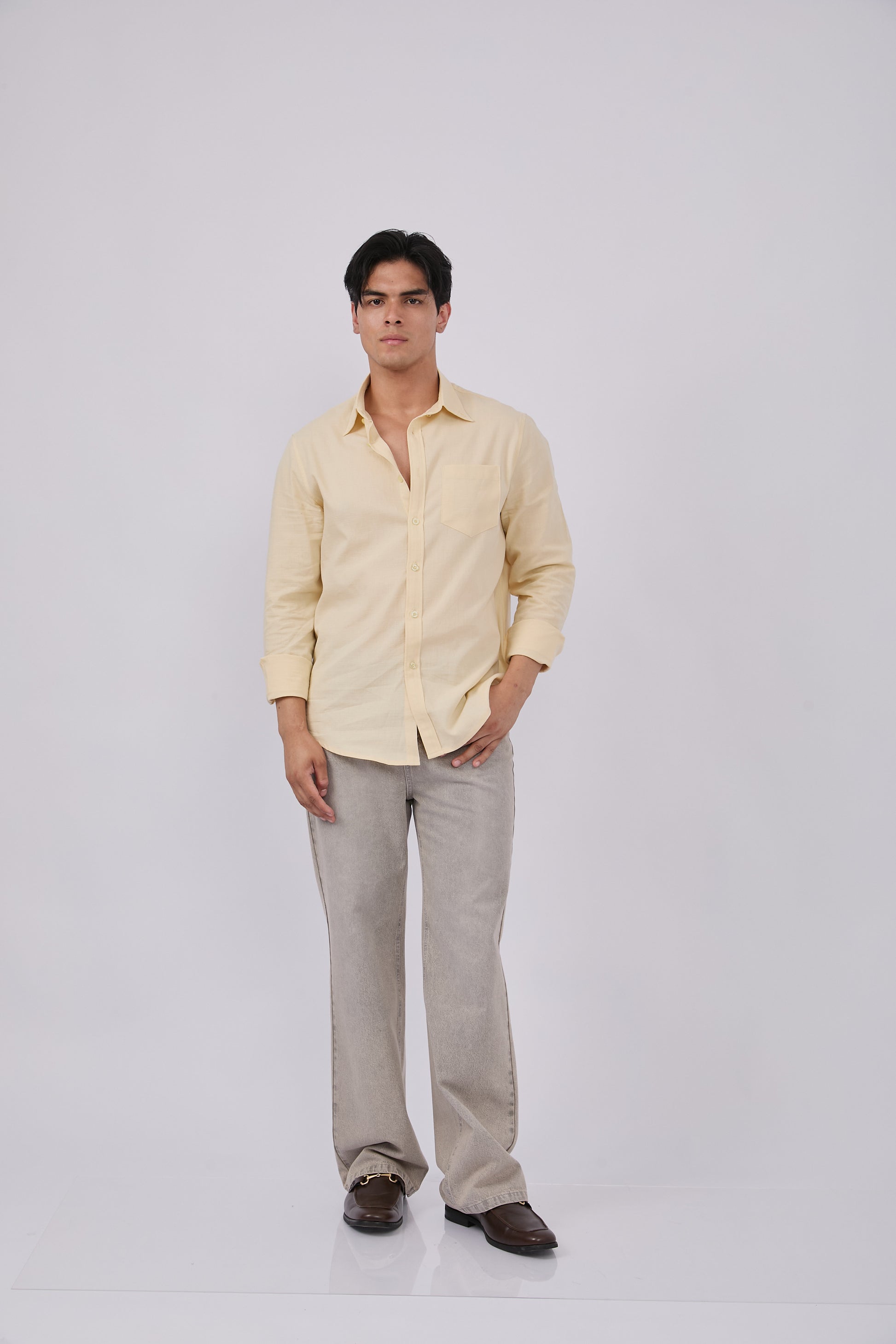 CAMISA DE LINO PARA HOMBRE MANGA LARGA LAIS AMARILLO