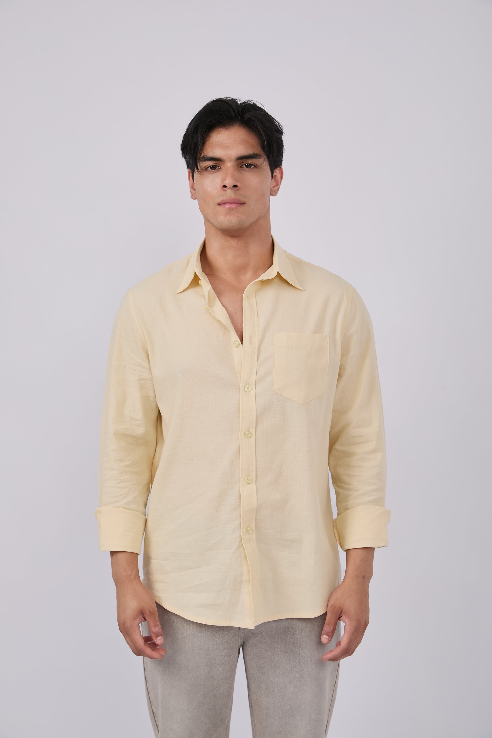 CAMISA DE LINO PARA HOMBRE MANGA LARGA LAIS AMARILLO
