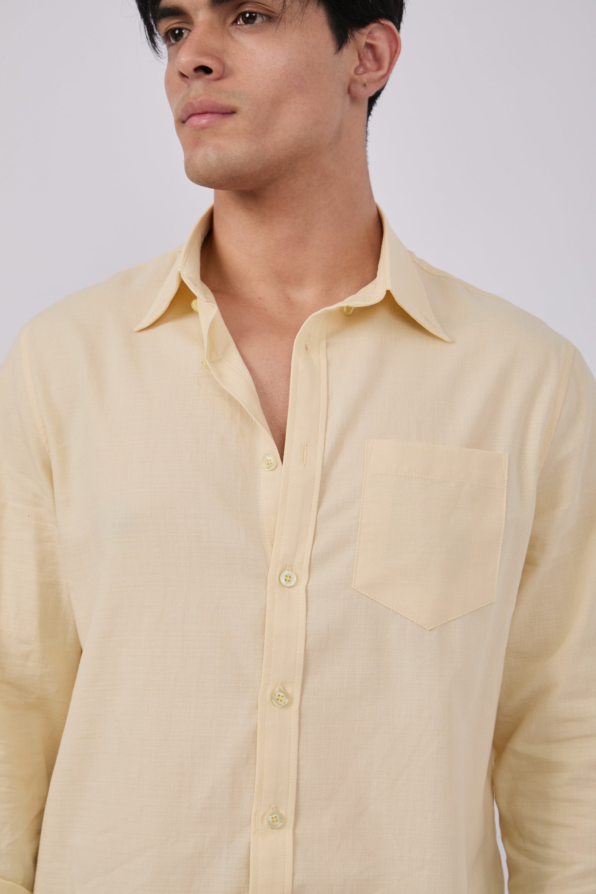 CAMISA DE LINO PARA HOMBRE MANGA LARGA LAIS AMARILLO