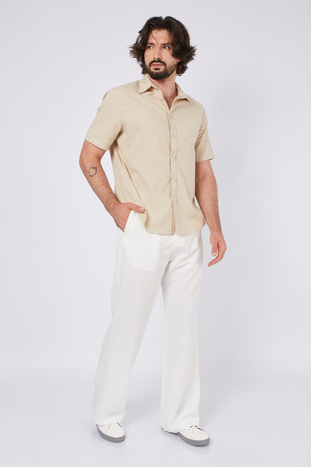 CAMISA DE LINO PARA HOMBRE MANGA CORTA LAIS BEIGE