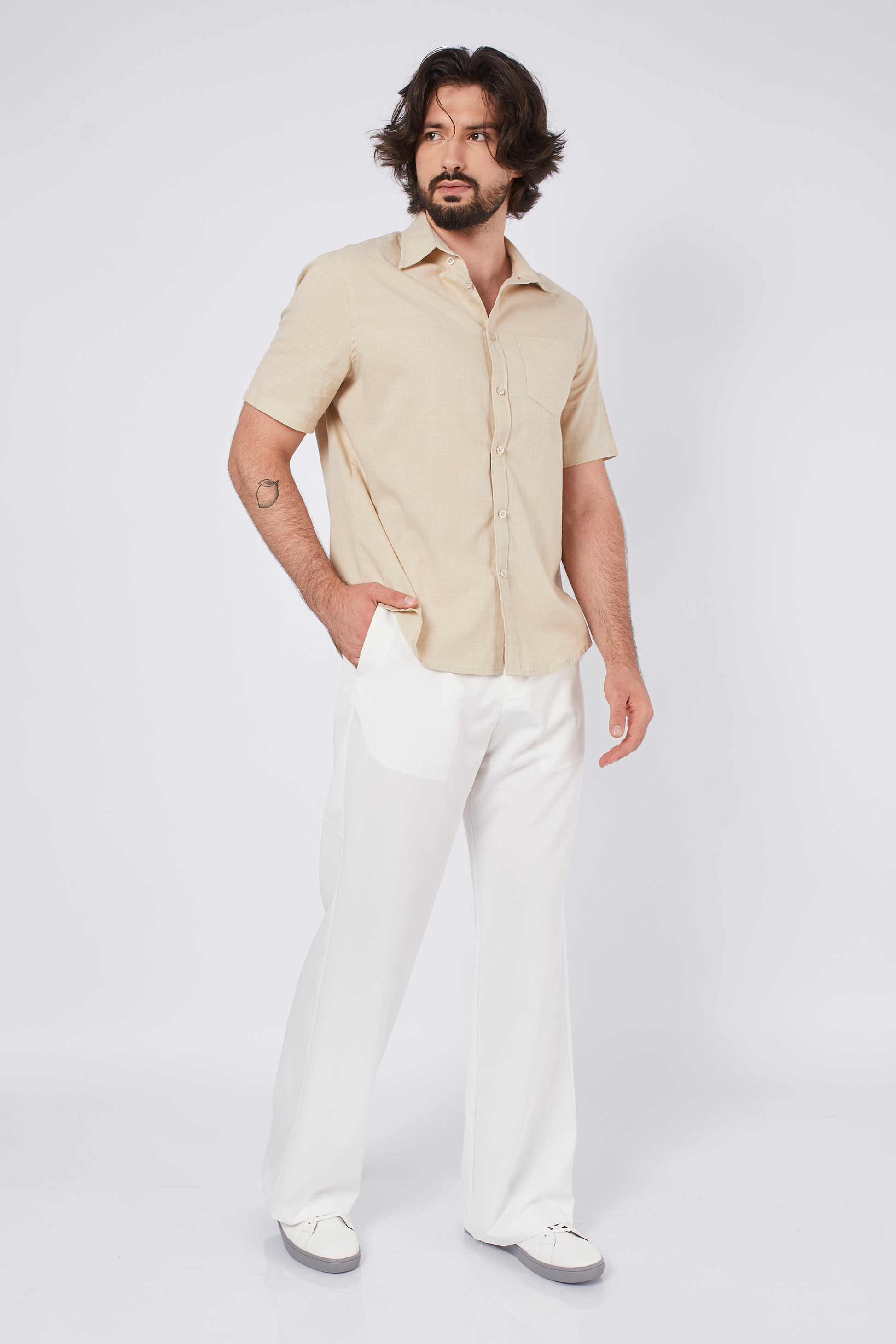CAMISA DE LINO PARA HOMBRE MANGA CORTA LAIS BEIGE