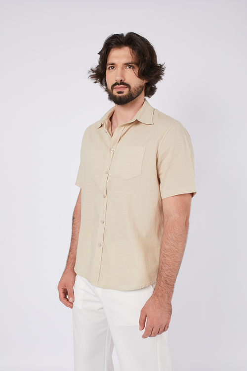 CAMISA DE LINO PARA HOMBRE MANGA CORTA LAIS BEIGE