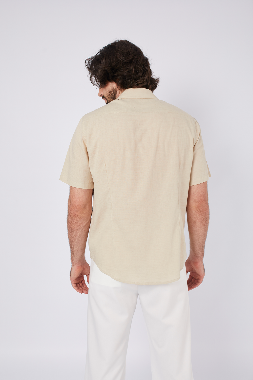 CAMISA DE LINO PARA HOMBRE MANGA CORTA LAIS BEIGE