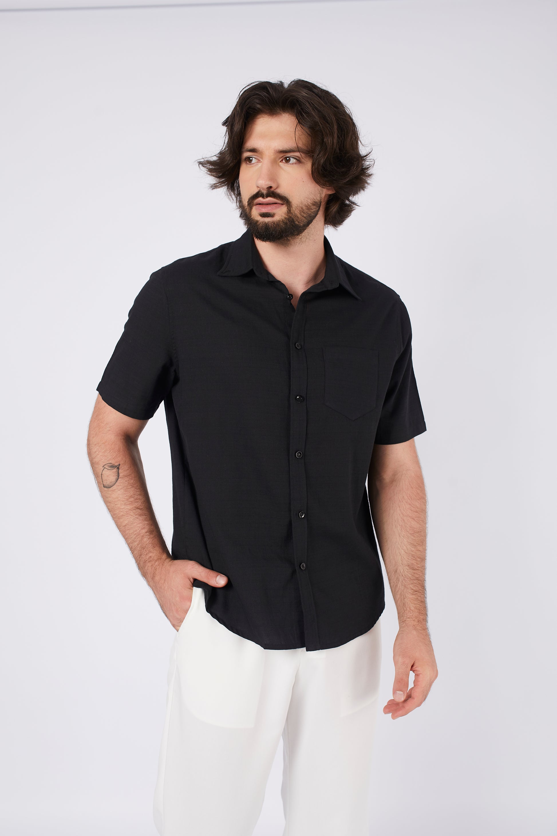 CAMISA DE LINO PARA HOMBRE MANGA CORTA LAIS NEGRO