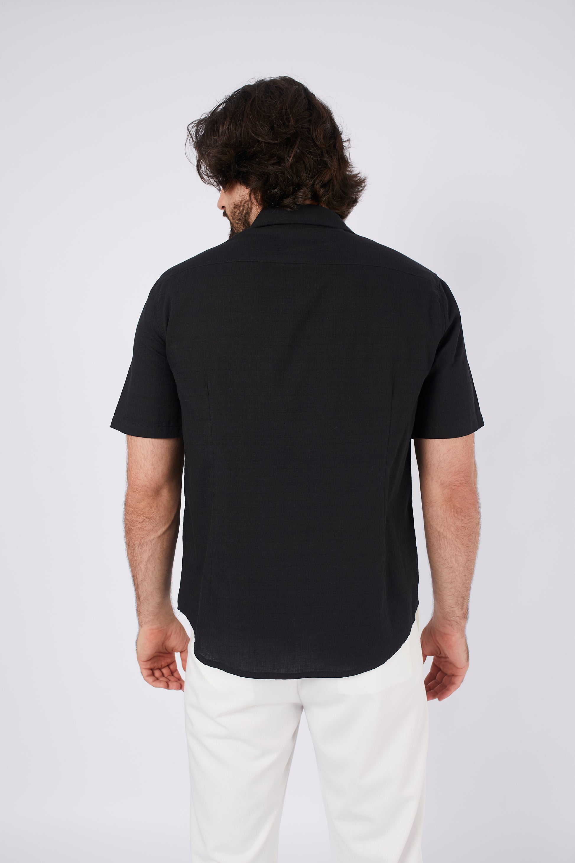 CAMISA DE LINO PARA HOMBRE MANGA CORTA LAIS NEGRO