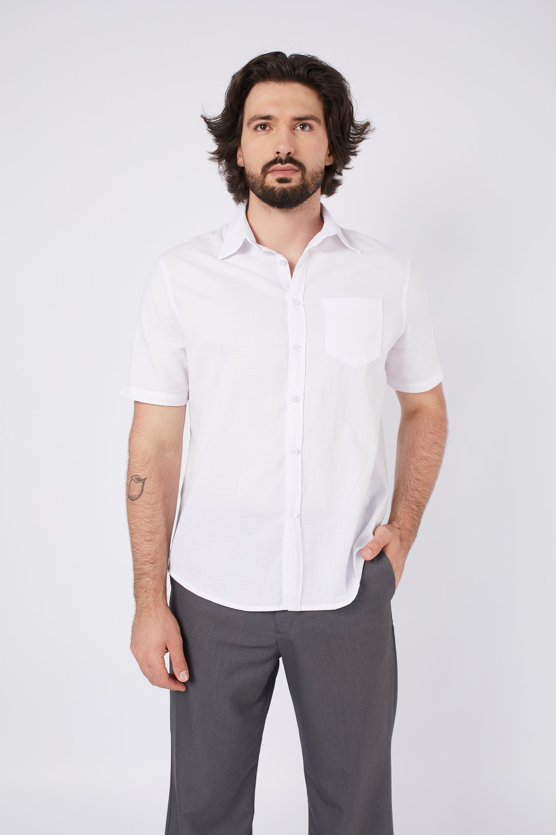 CAMISA DE LINO PARA HOMBRE MANGA CORTA LAIS PERLA